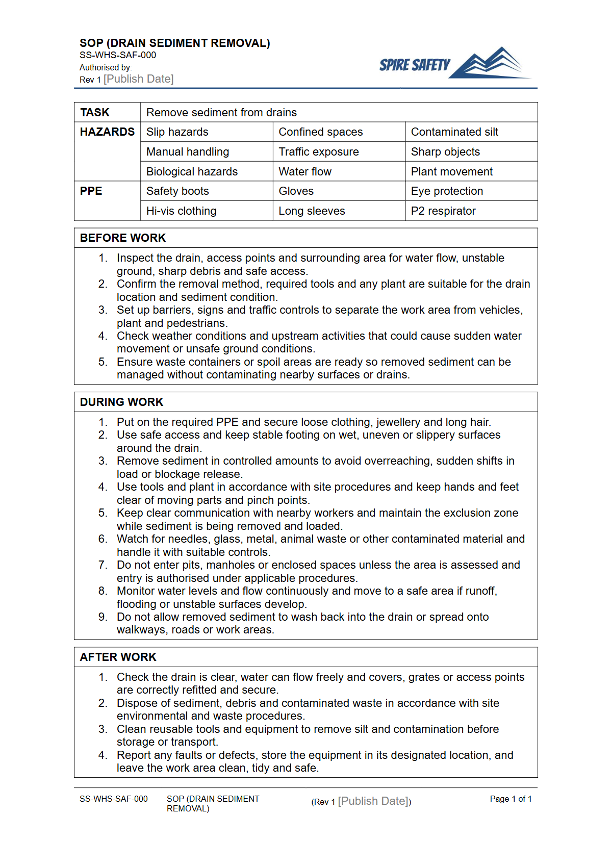 Free Safe Operating Procedure (Drain Sediment Removal) Template — document preview