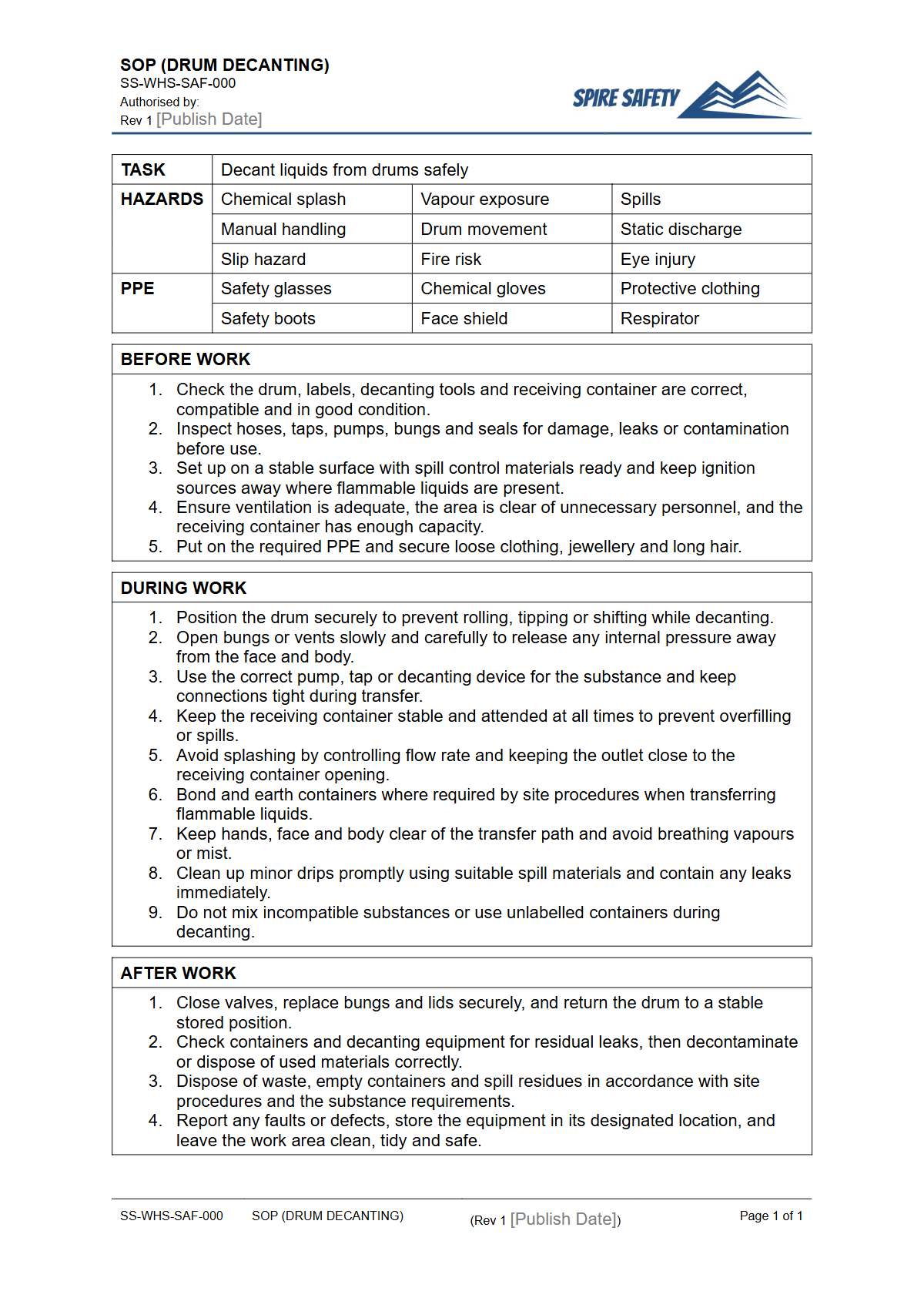 Free Safe Operating Procedure (Drum Decanting) Template — document preview