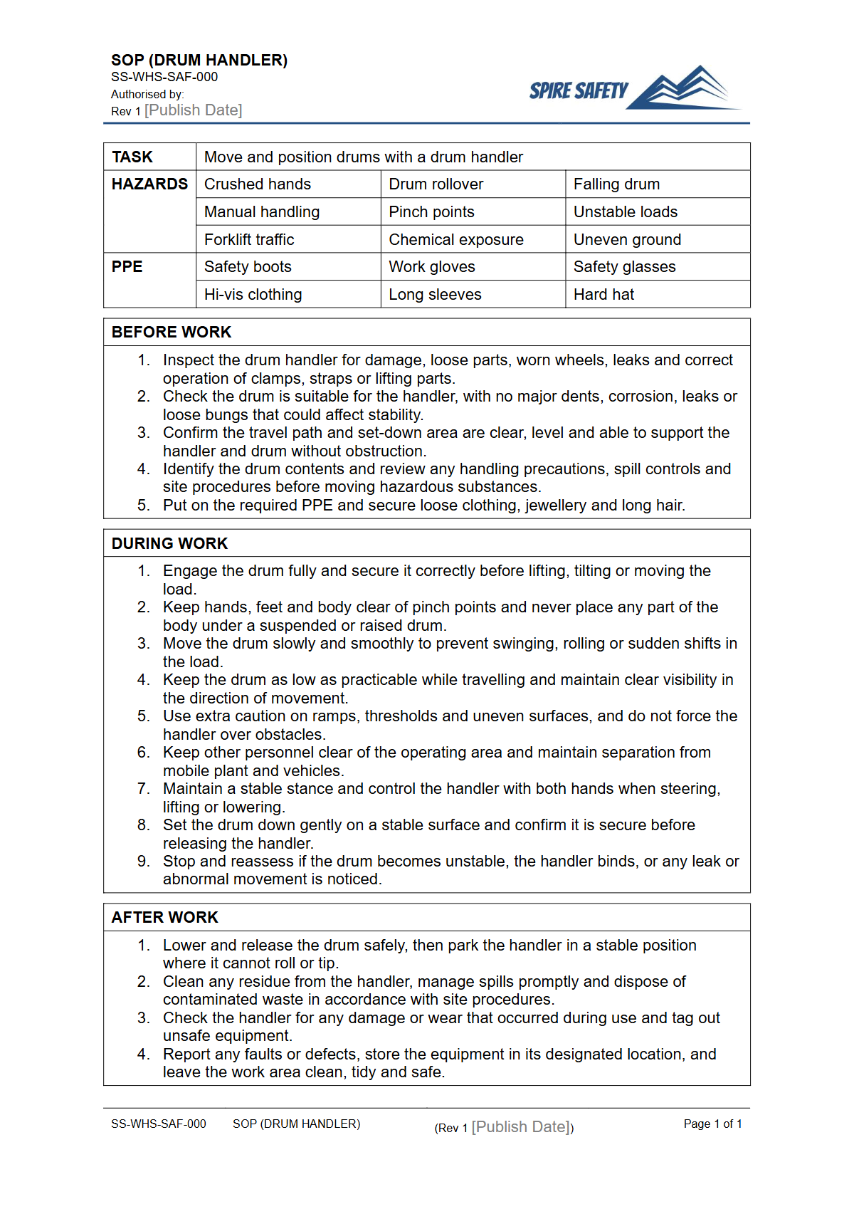 Free Safe Operating Procedure (Drum Handler) Template — document preview