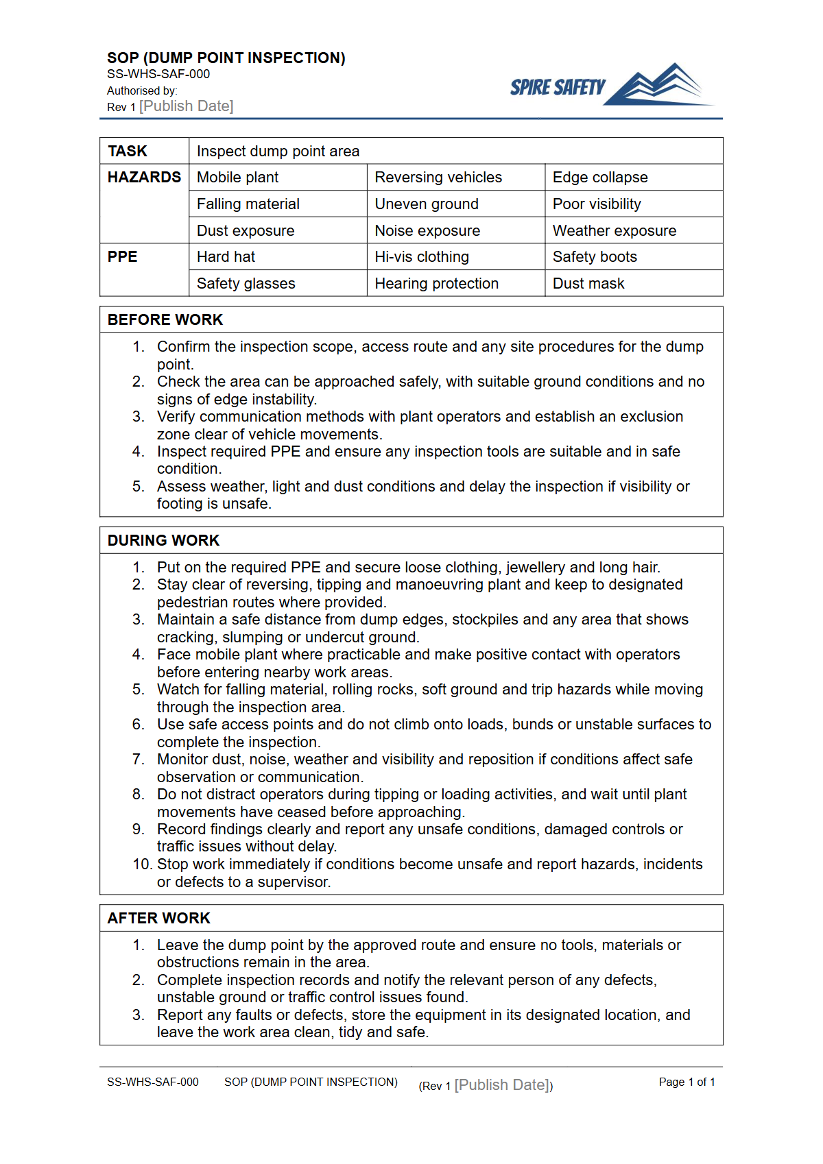 Free Safe Operating Procedure (Dump Point Inspection) Template — document preview