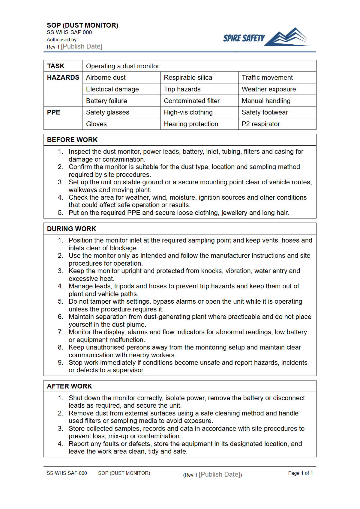 Free Safe Operating Procedure (Dust Monitor) Template — document preview