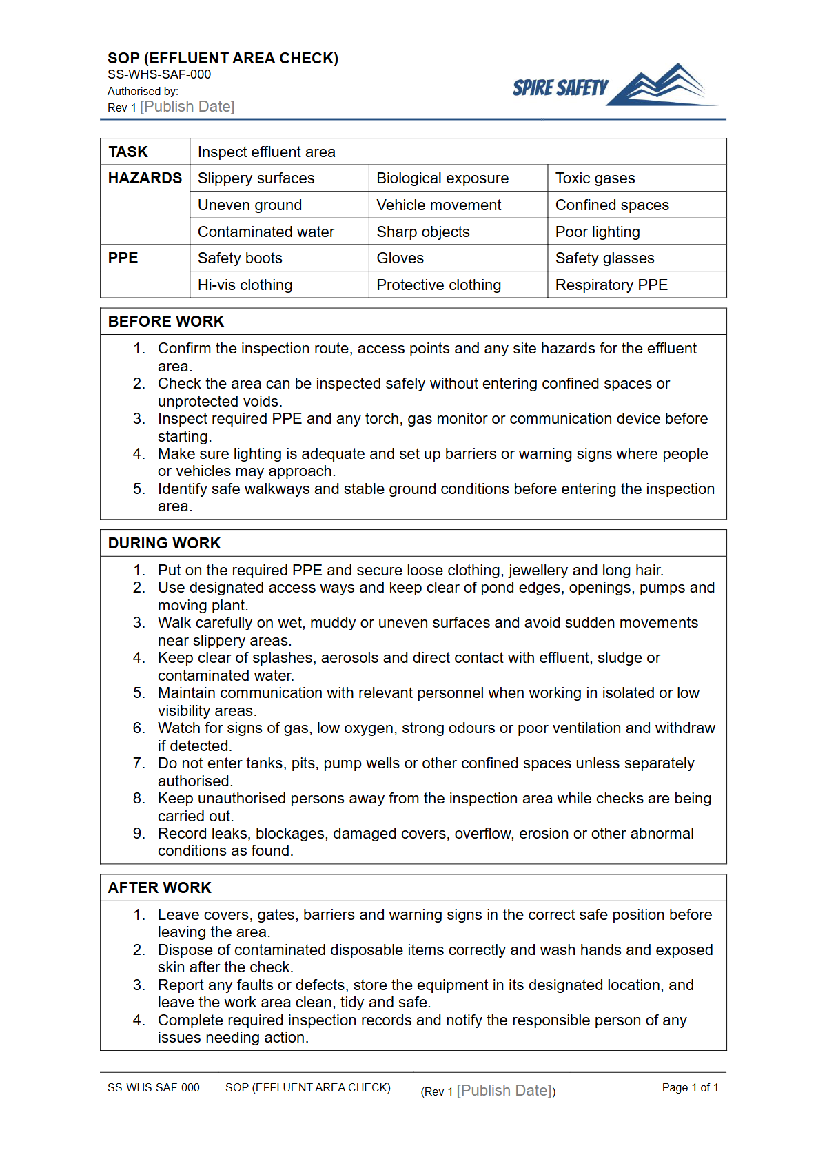 Free Safe Operating Procedure (Effluent Area Check) Template — document preview