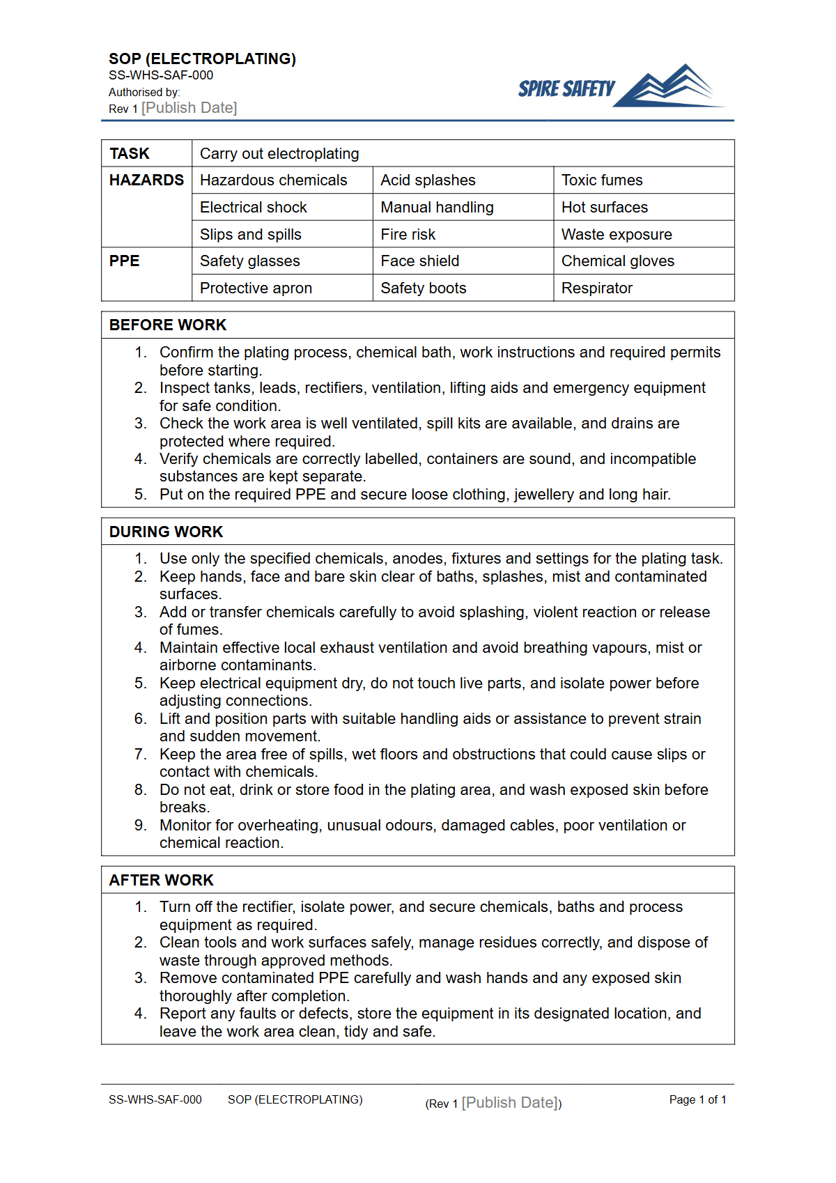 Free Safe Operating Procedure (Electroplating) Template — document preview