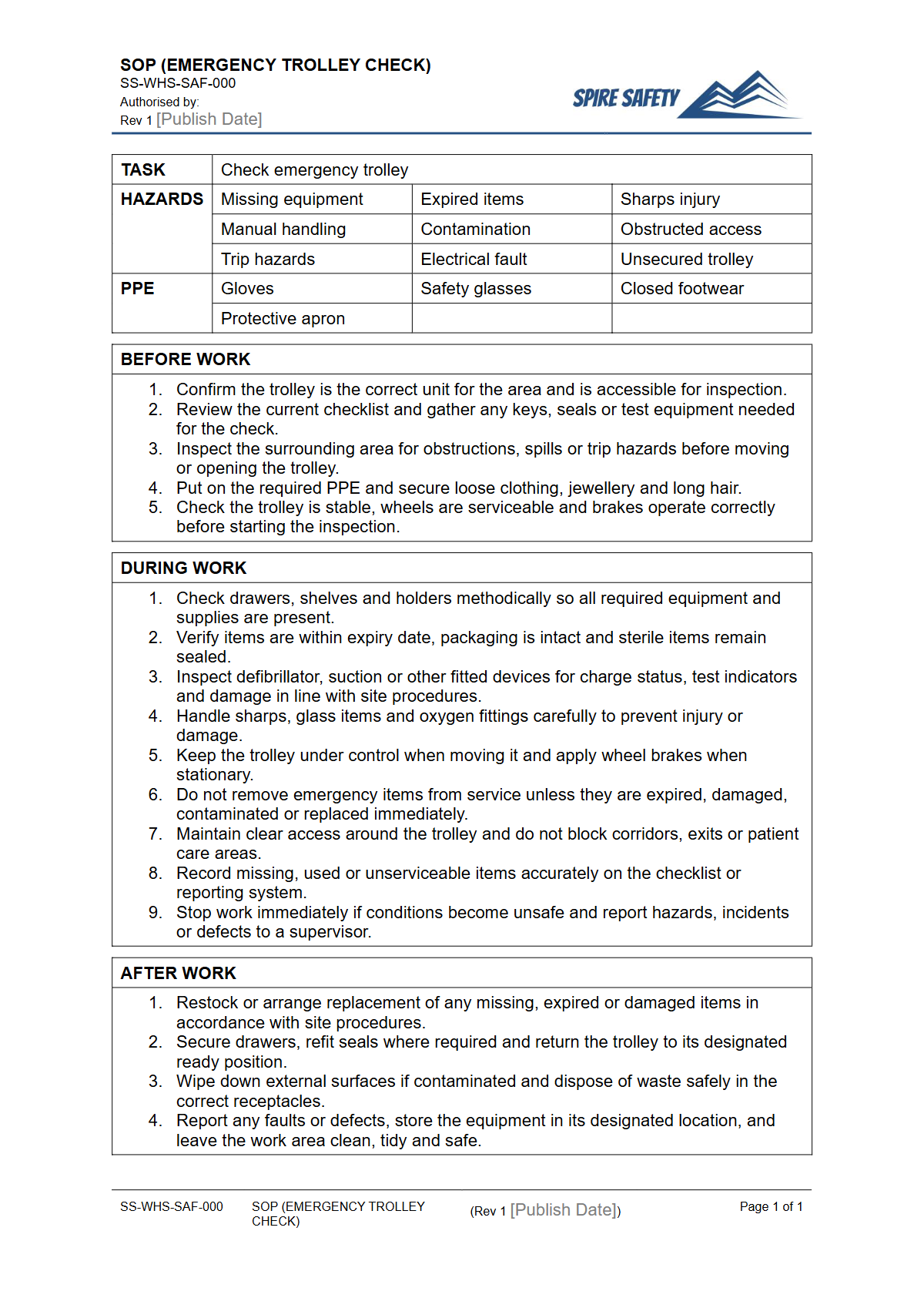 Free Safe Operating Procedure (Emergency Trolley Check) Template — document preview