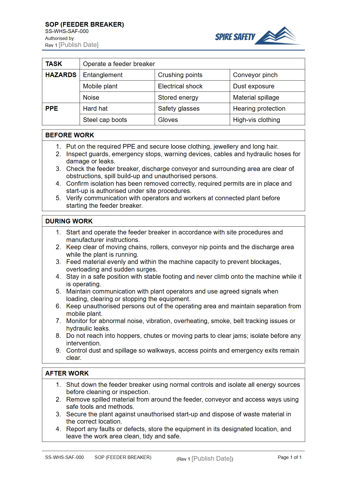 Free Safe Operating Procedure (Feeder Breaker) Template — document preview