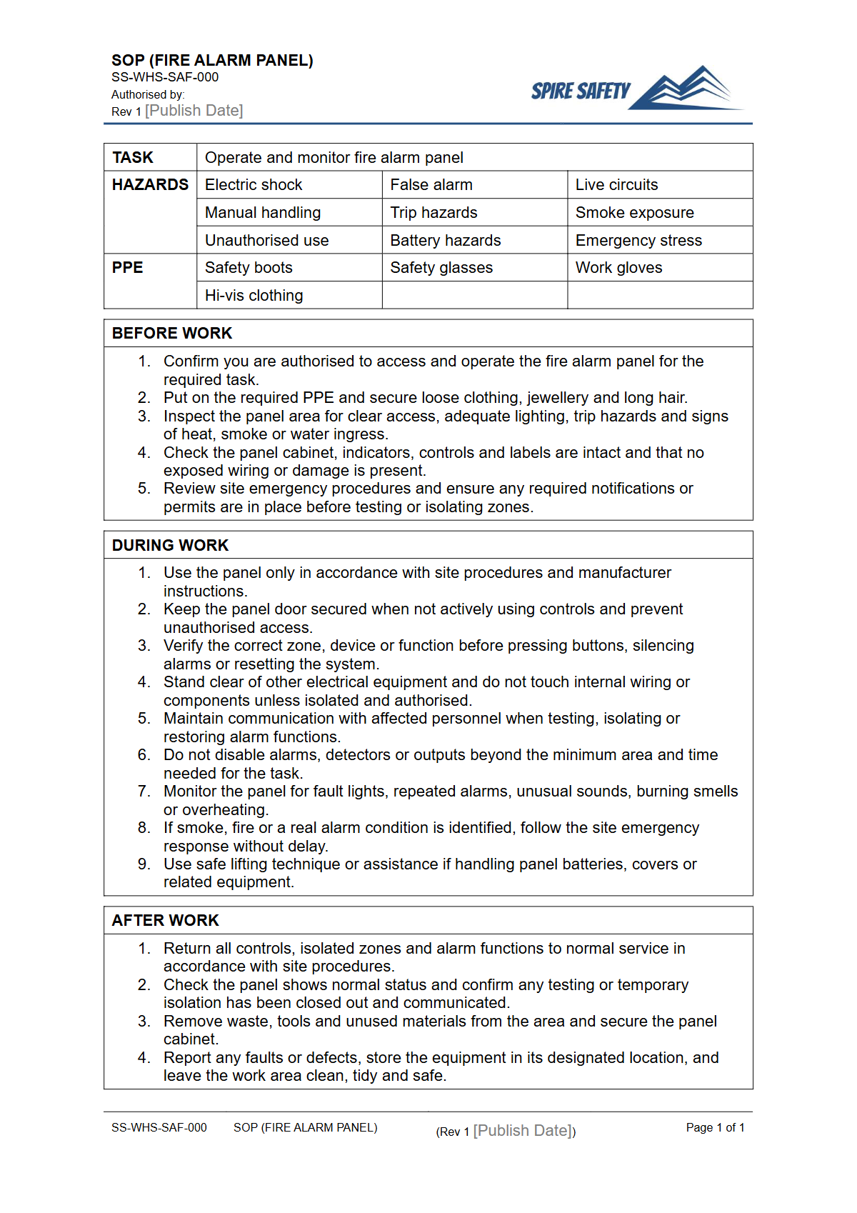 Free Safe Operating Procedure (Fire Alarm Panel) Template — document preview
