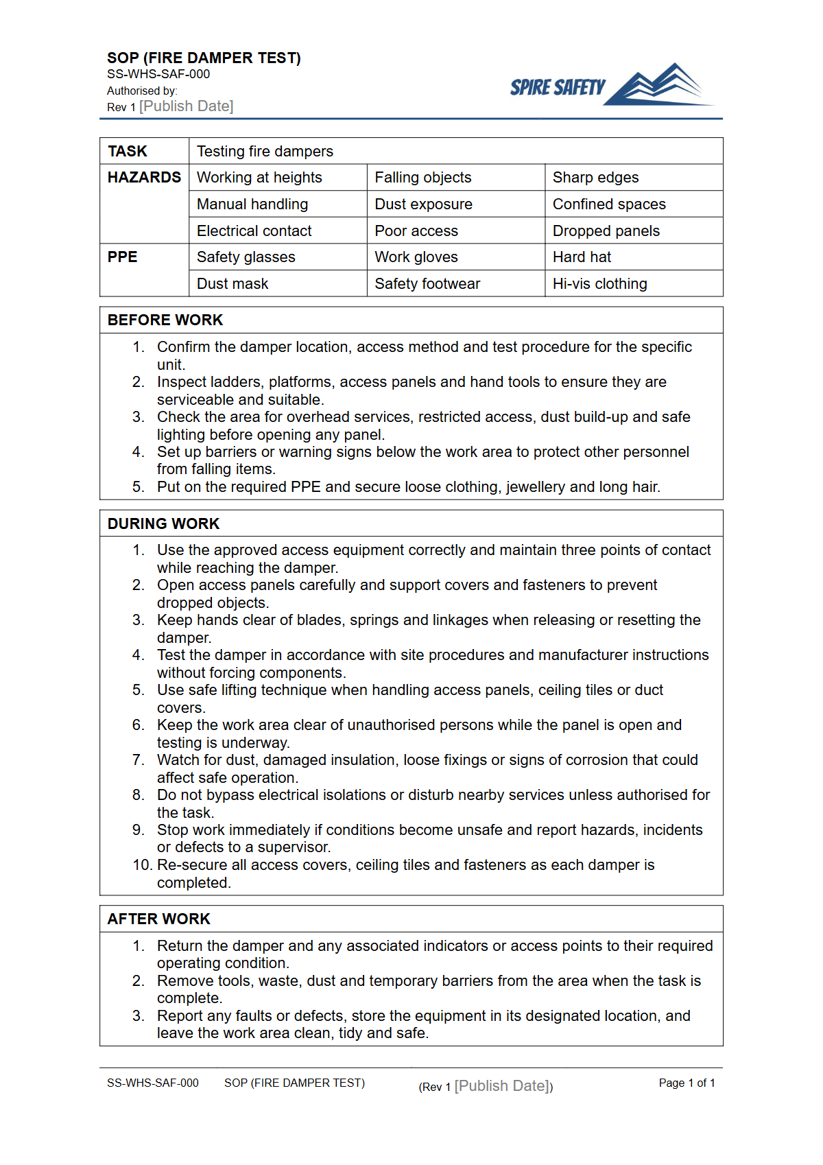 Free Safe Operating Procedure (Fire Damper Test) Template — document preview