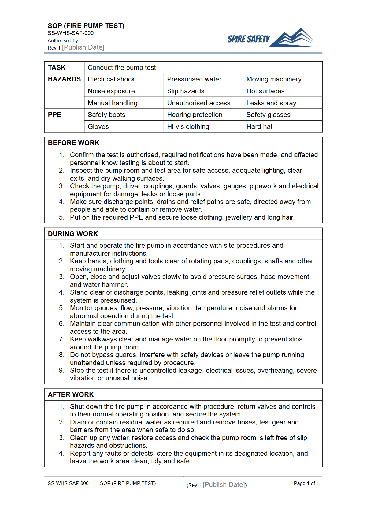Free Safe Operating Procedure (Fire Pump Test) Template — document preview