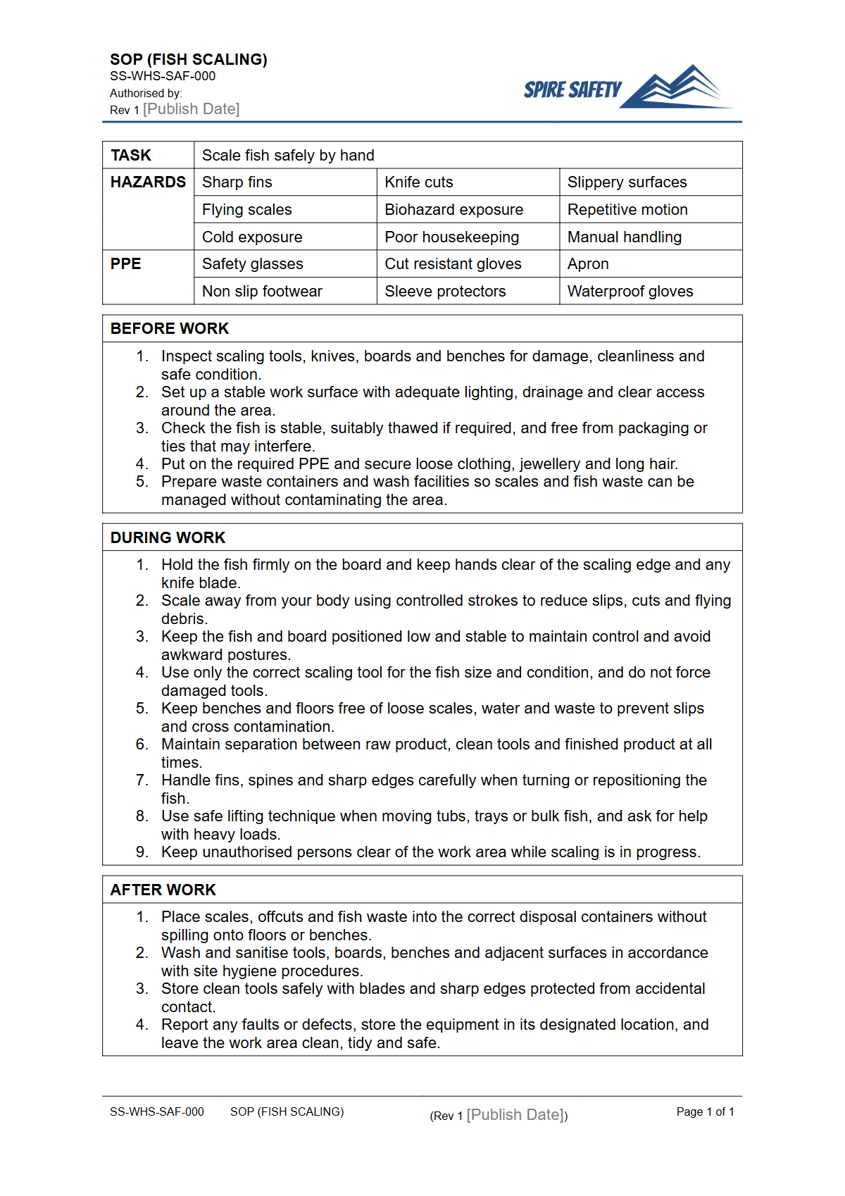 Free Safe Operating Procedure (Fish Scaling) Template — document preview
