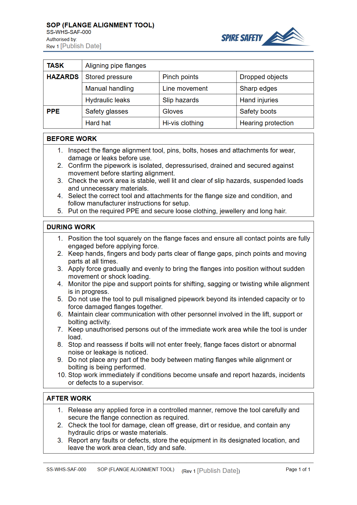 Free Safe Operating Procedure (Flange Alignment Tool) Template — document preview