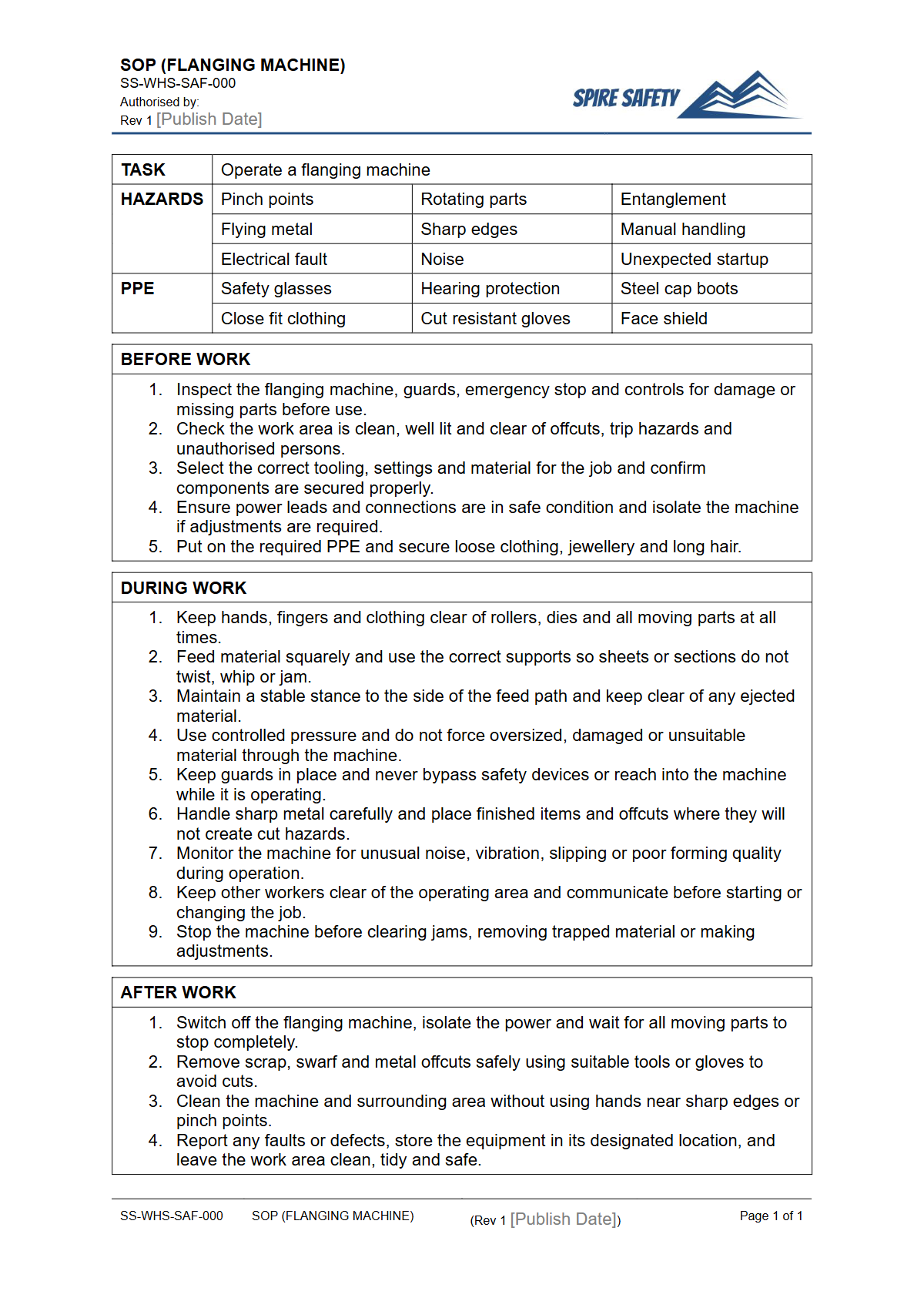 Free Safe Operating Procedure (Flanging Machine) Template — document preview