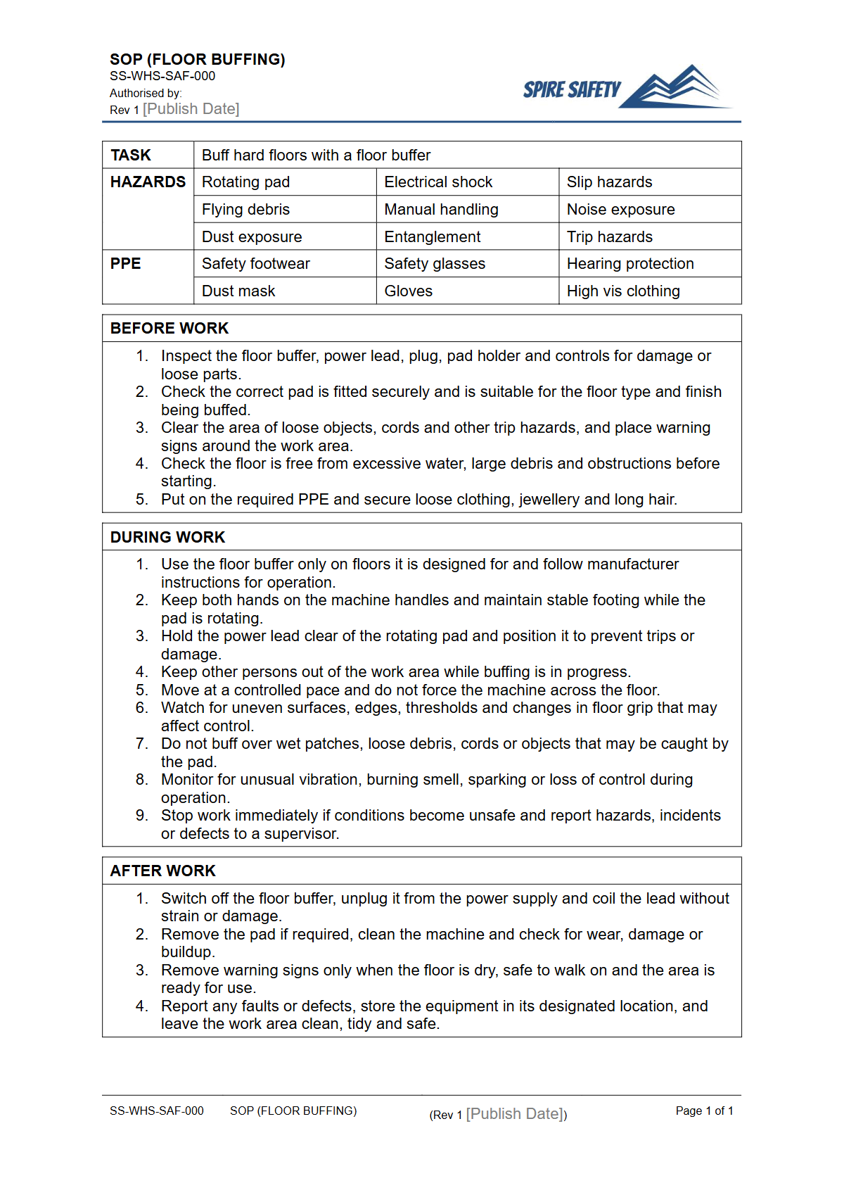Free Safe Operating Procedure (Floor Buffing) Template — document preview