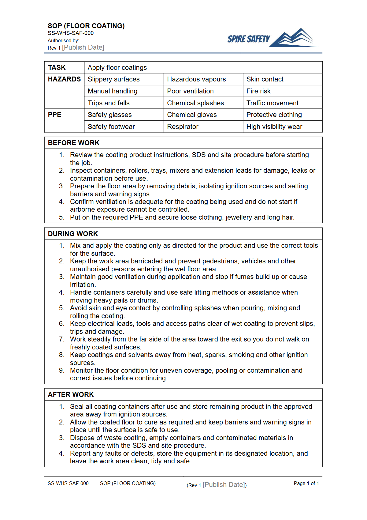 Free Safe Operating Procedure (Floor Coating) Template — document preview