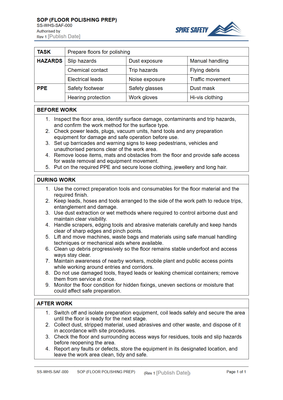 Free Safe Operating Procedure (Floor Polishing Prep) Template — document preview
