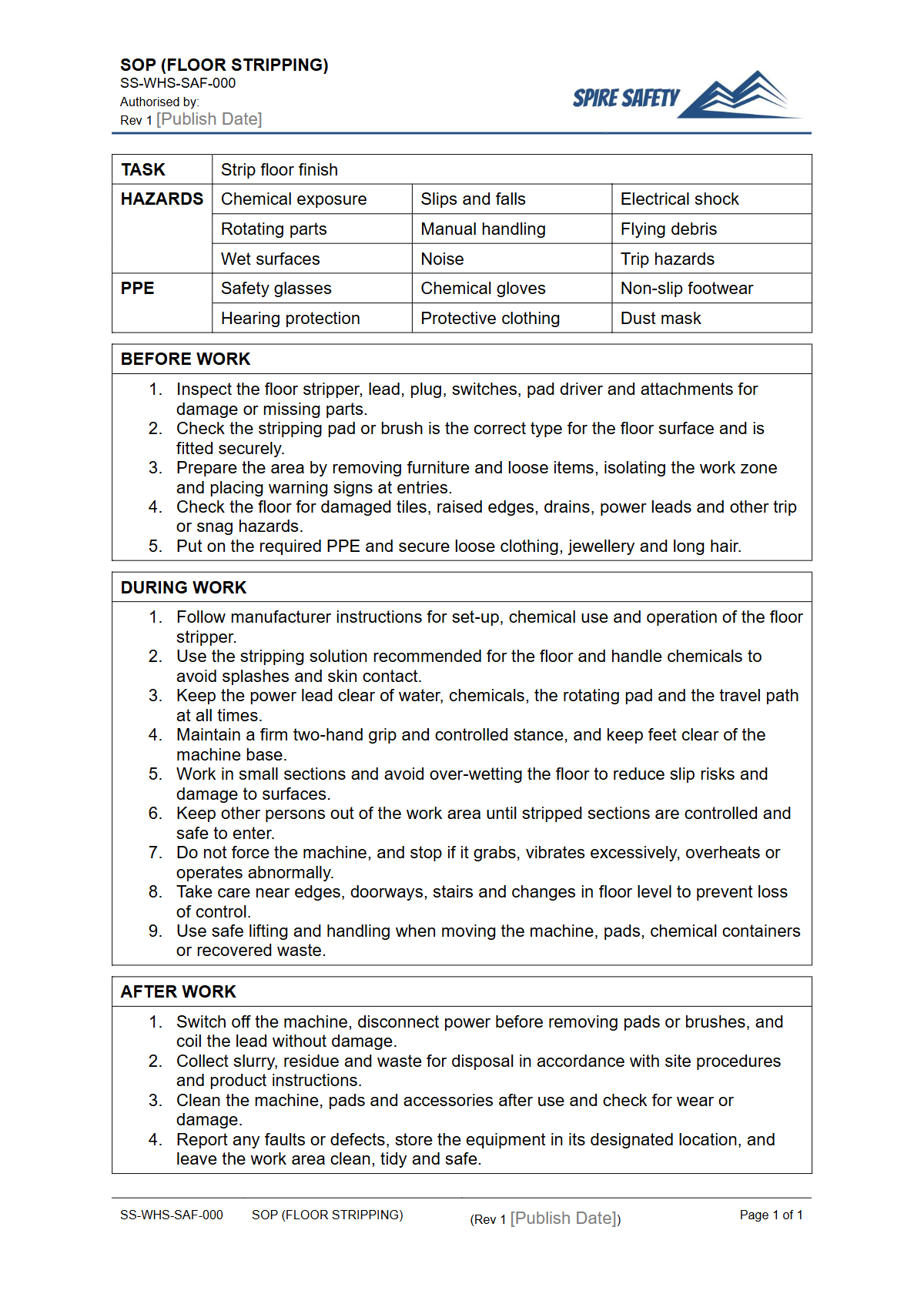 Free Safe Operating Procedure (Floor Stripping) Template — document preview