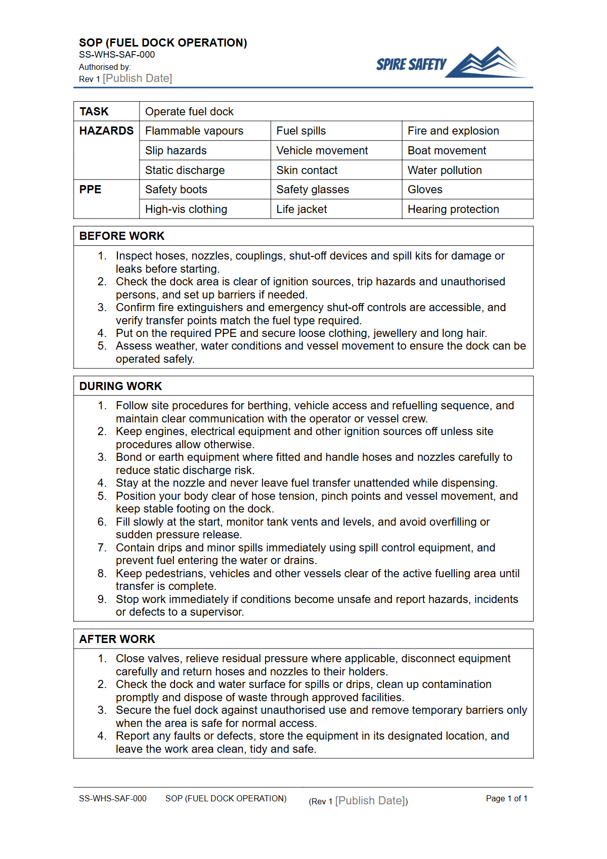 Free Safe Operating Procedure (Fuel Dock Operation) Template — document preview