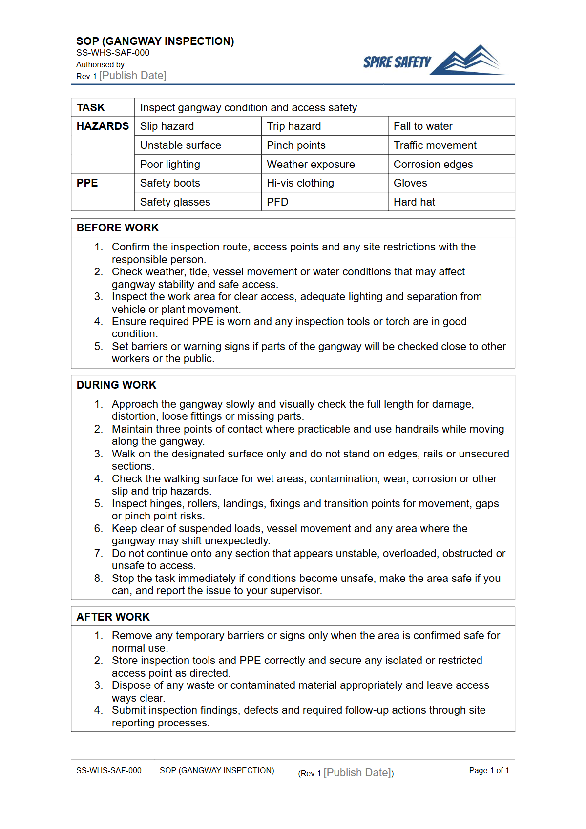 Free Safe Operating Procedure (Gangway Inspection) Template — document preview