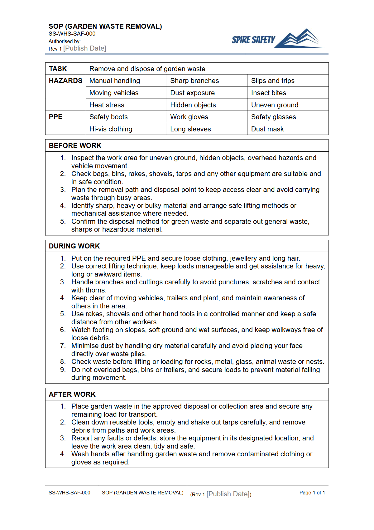 Free Safe Operating Procedure (Garden Waste Removal) Template — document preview