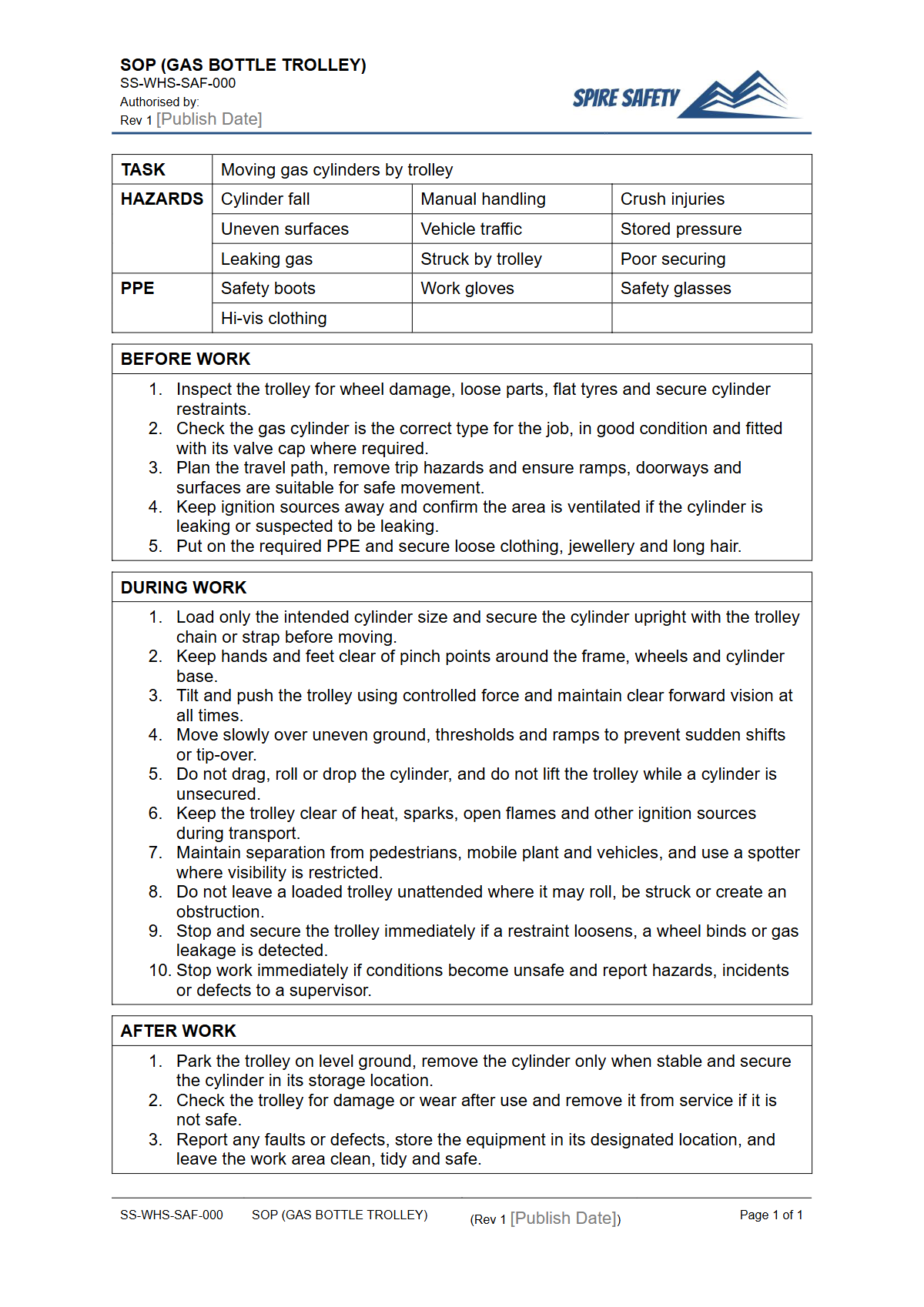 Free Safe Operating Procedure (Gas Bottle Trolley) Template — document preview