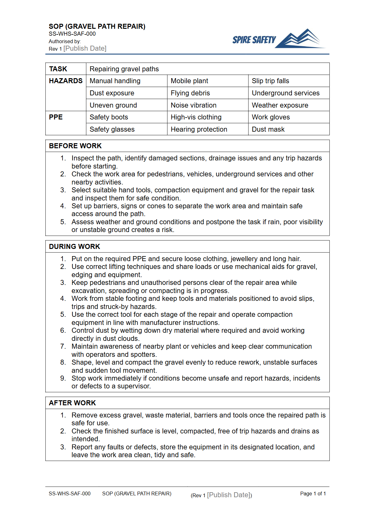 Free Safe Operating Procedure (Gravel Path Repair) Template — document preview