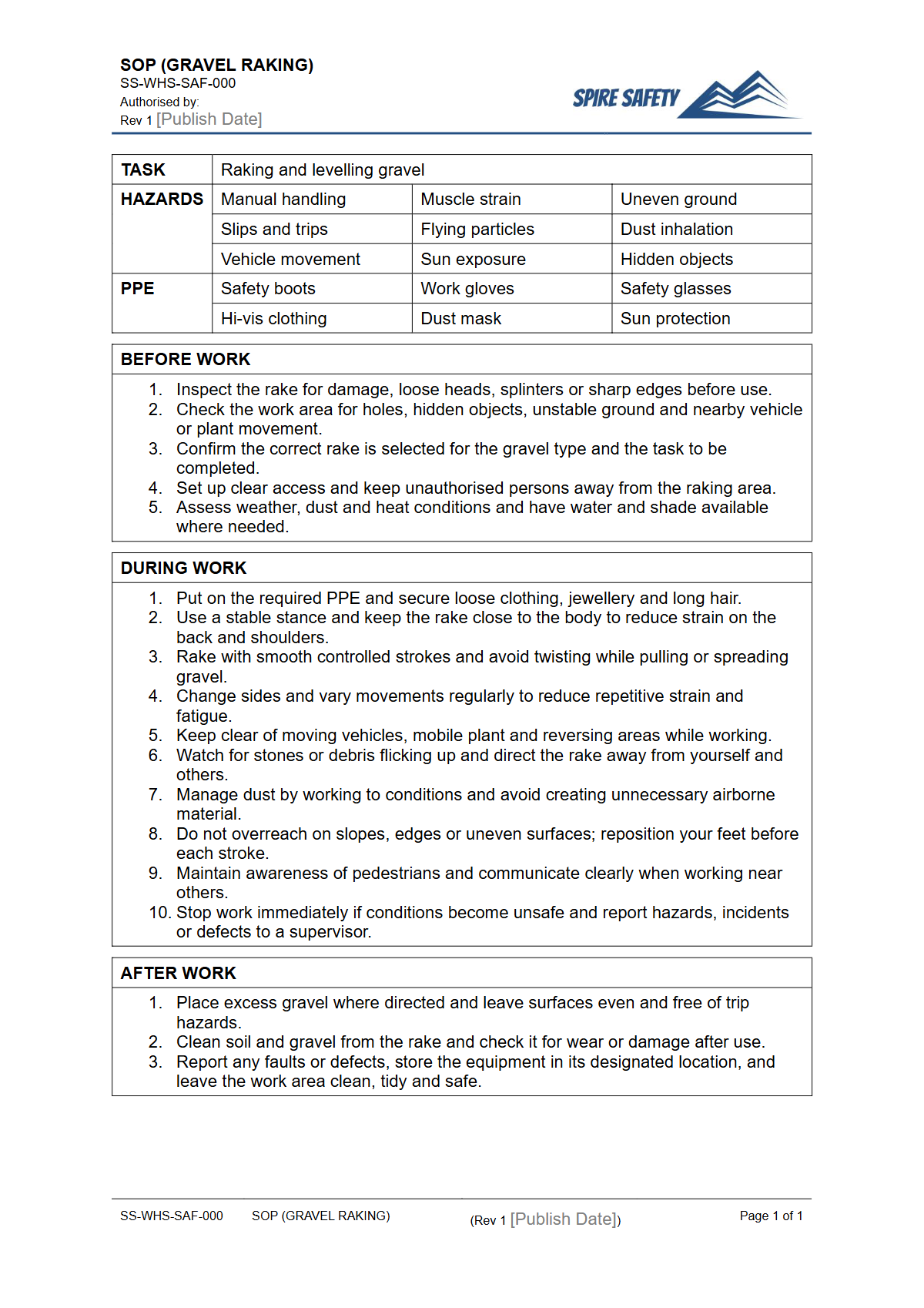 Free Safe Operating Procedure (Gravel Raking) Template — document preview