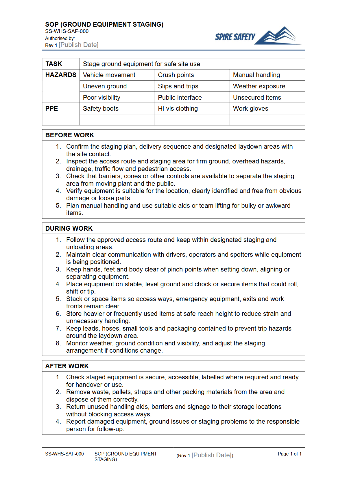 Free Safe Operating Procedure (Ground Equipment Staging) Template — document preview