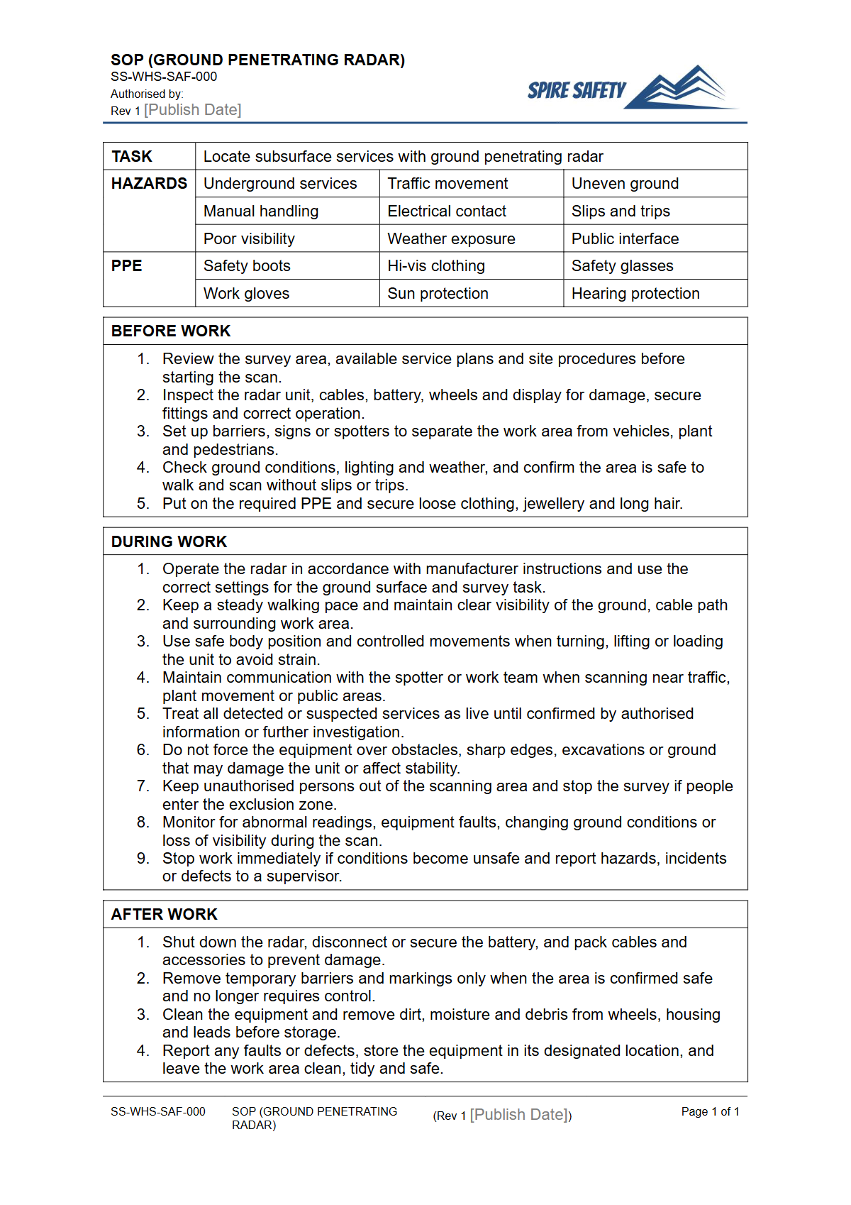 Free Safe Operating Procedure (Ground Penetrating Radar) Template — document preview