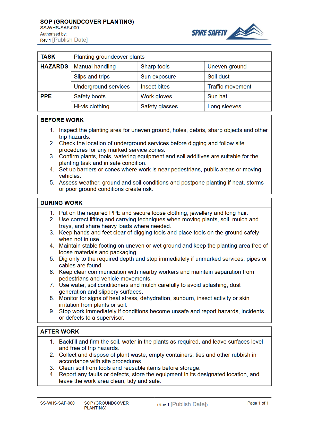 Free Safe Operating Procedure (Groundcover Planting) Template — document preview