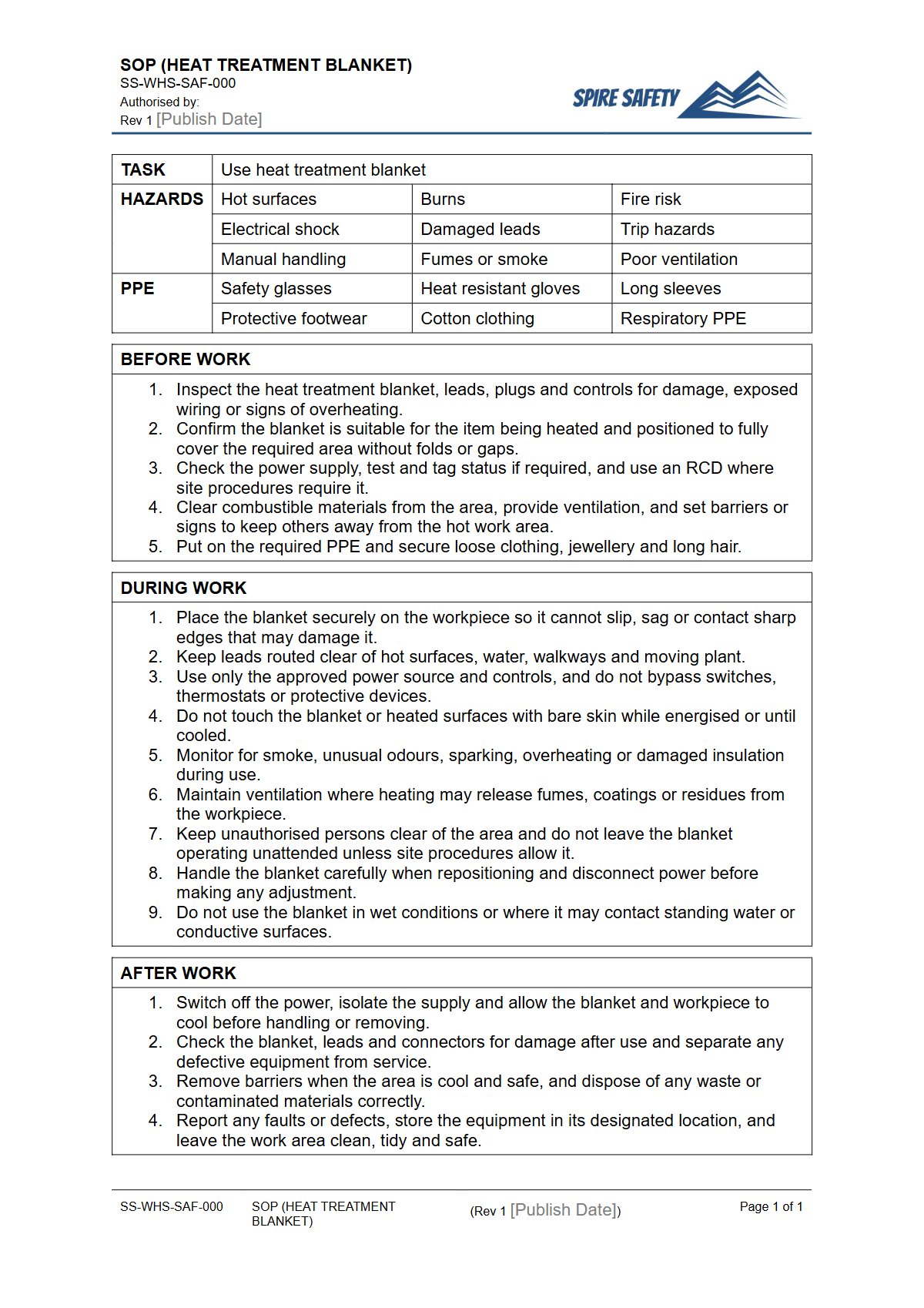 Free Safe Operating Procedure (Heat Treatment Blanket) Template — document preview