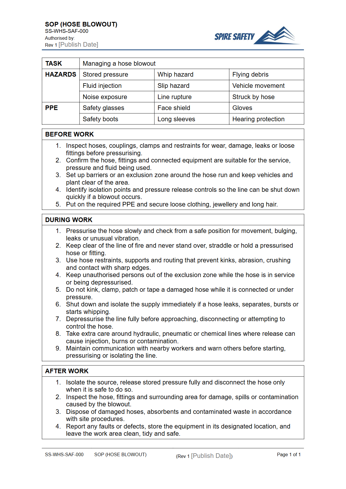 Free Safe Operating Procedure (Hose Blowout) Template — document preview