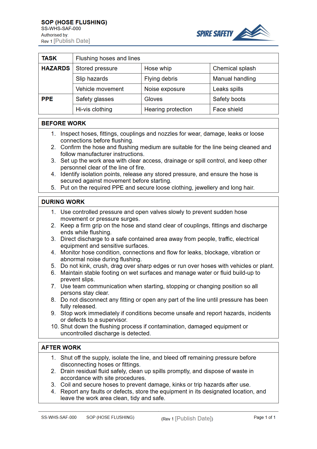 Free Safe Operating Procedure (Hose Flushing) Template — document preview