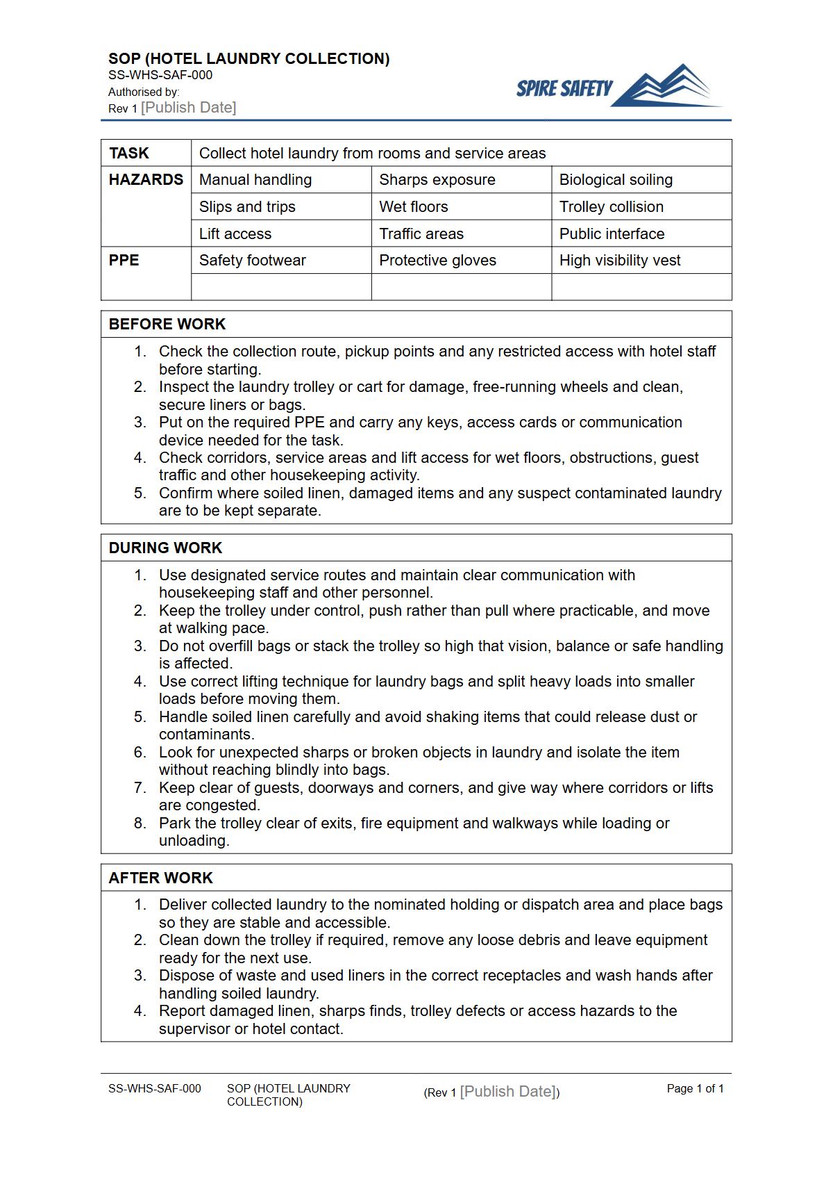 Free Safe Operating Procedure (Hotel Laundry Collection) Template — document preview