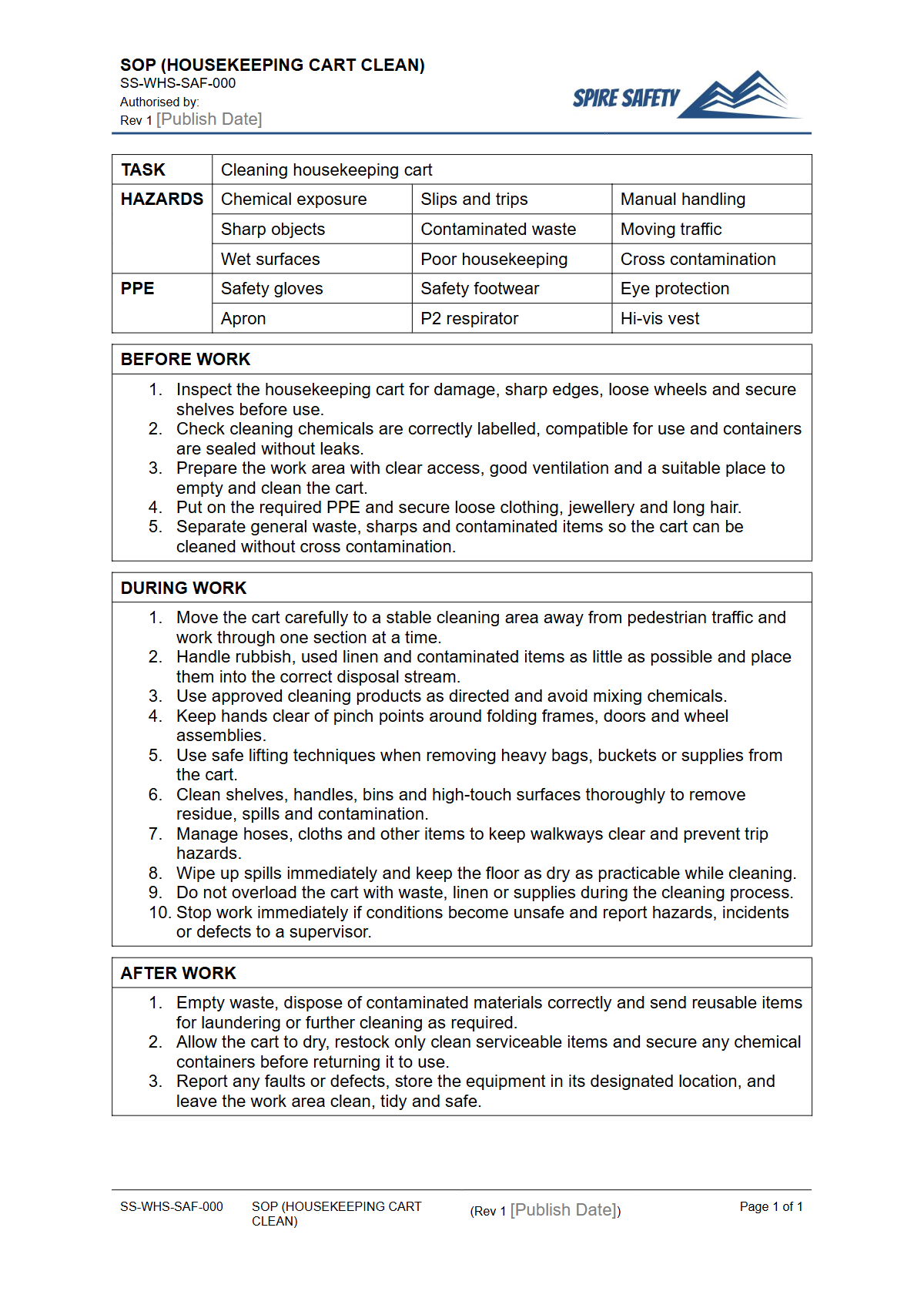 Free Safe Operating Procedure (Housekeeping Cart Clean) Template — document preview