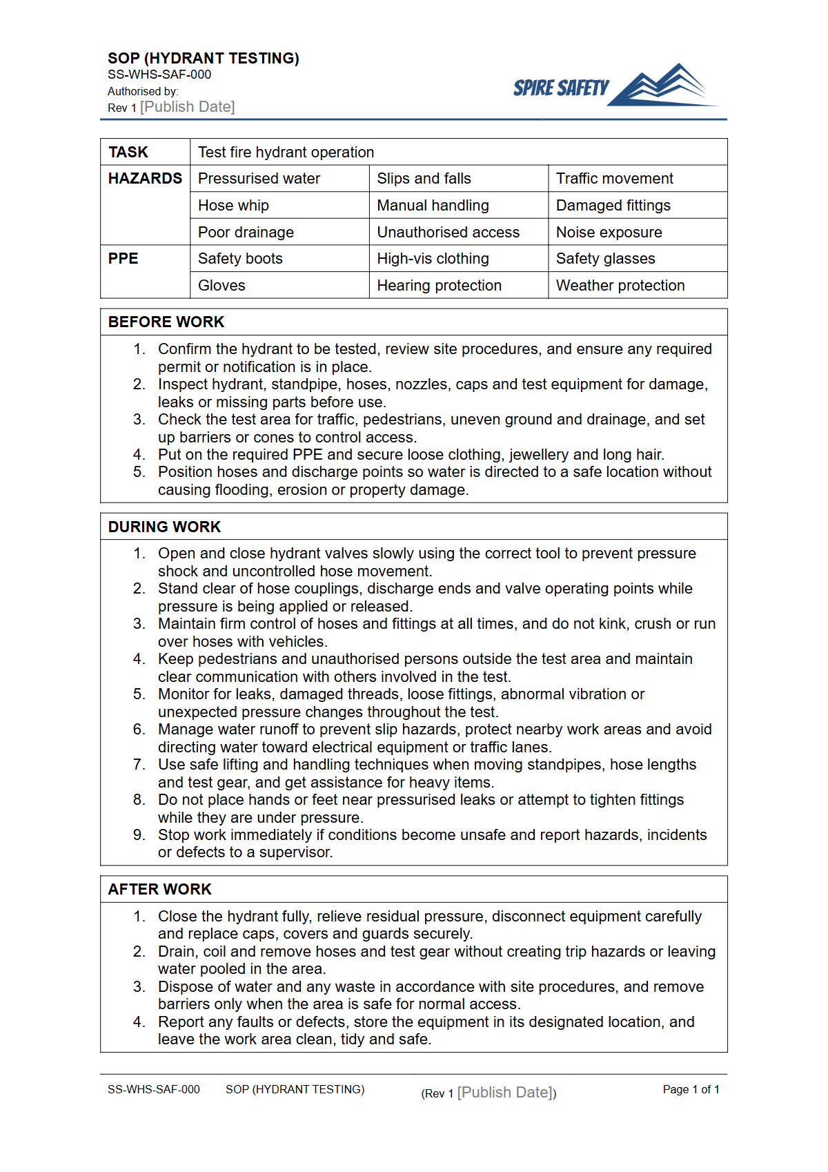 Free Safe Operating Procedure (Hydrant Testing) Template — document preview