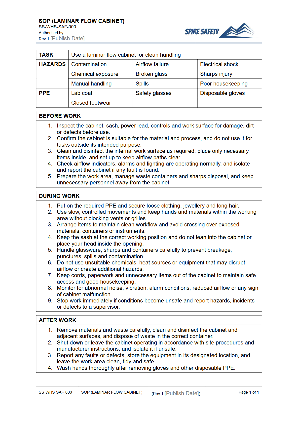 Free Safe Operating Procedure (Laminar Flow Cabinet) Template — document preview
