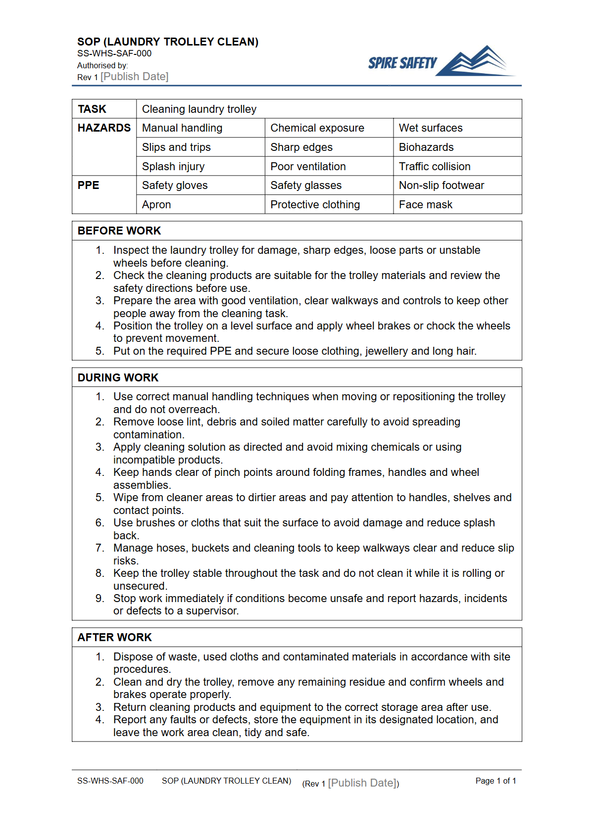 Free Safe Operating Procedure (Laundry Trolley Clean) Template — document preview