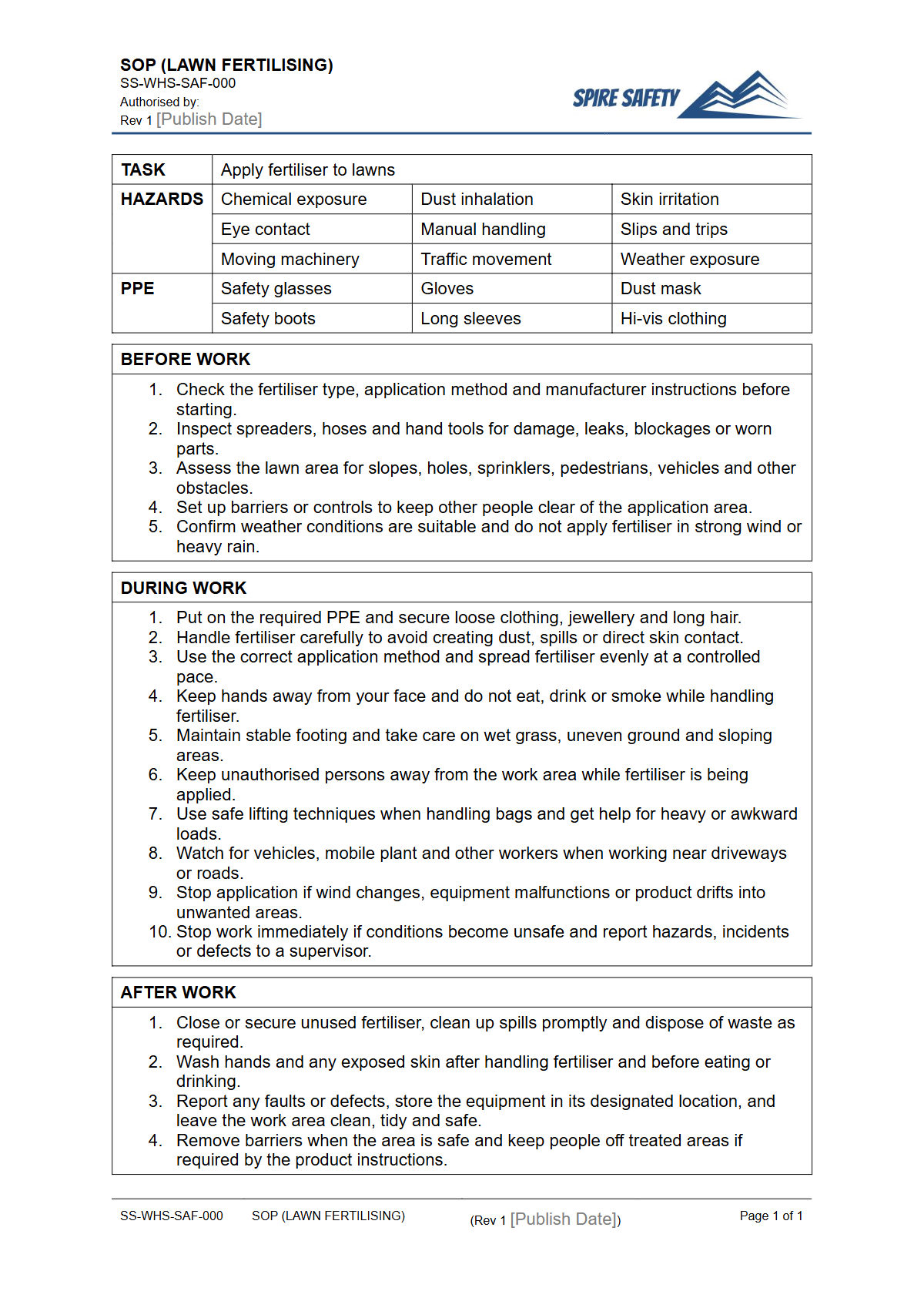Free Safe Operating Procedure (Lawn Fertilising) Template — document preview