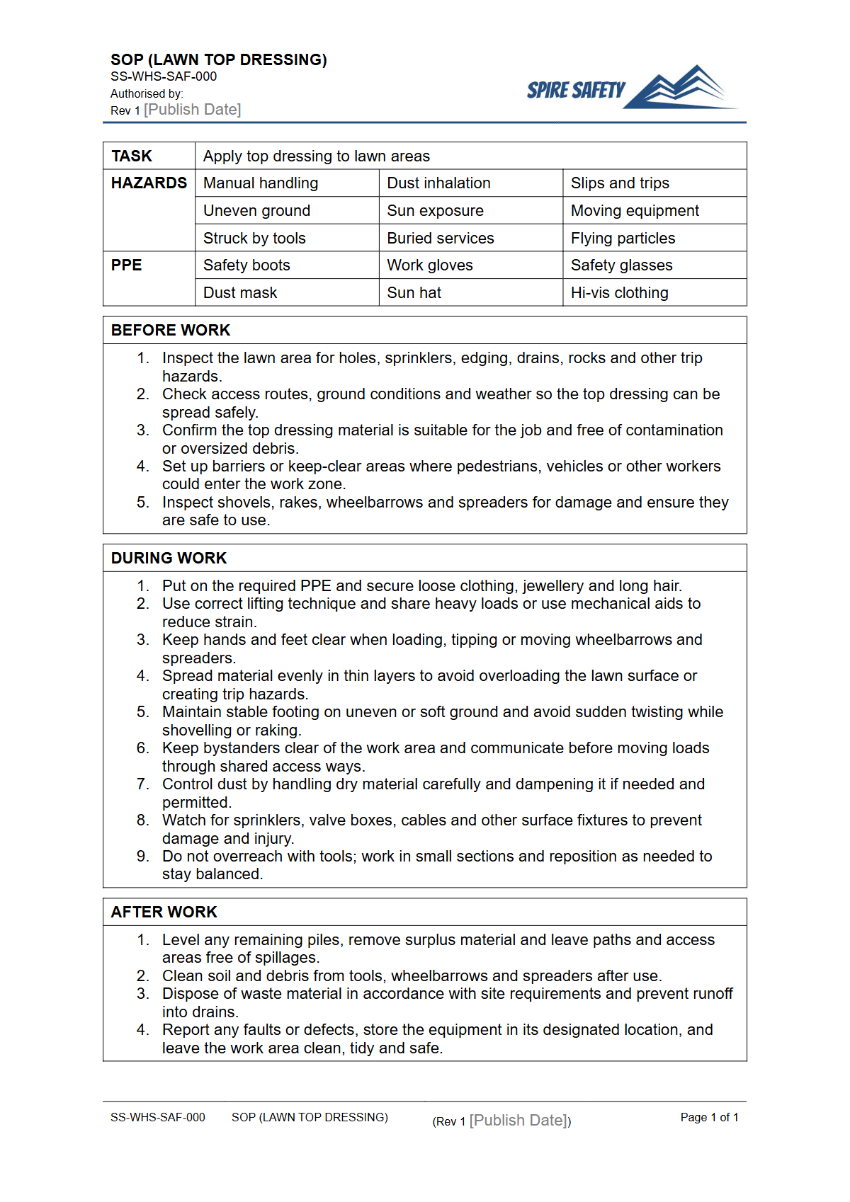 Free Safe Operating Procedure (Lawn Top Dressing) Template — document preview