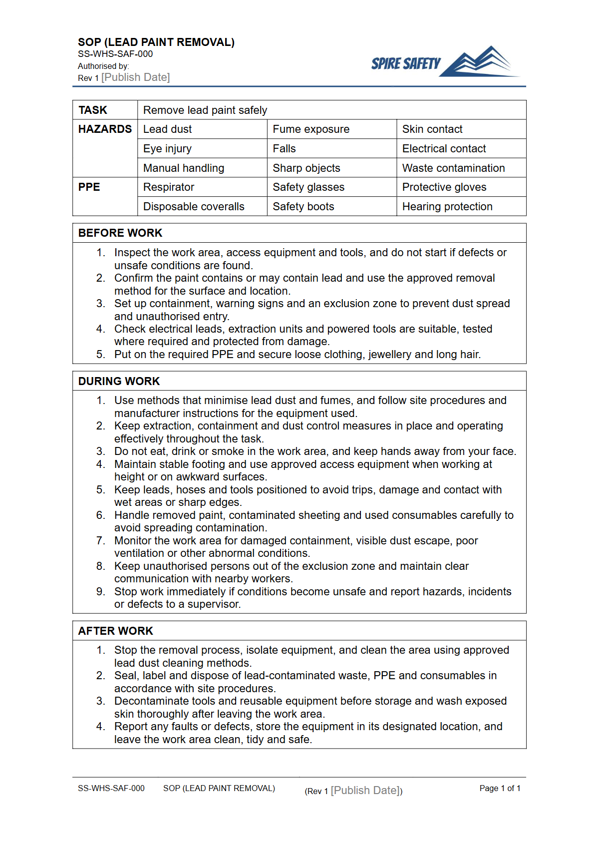 Free Safe Operating Procedure (Lead Paint Removal) Template — document preview