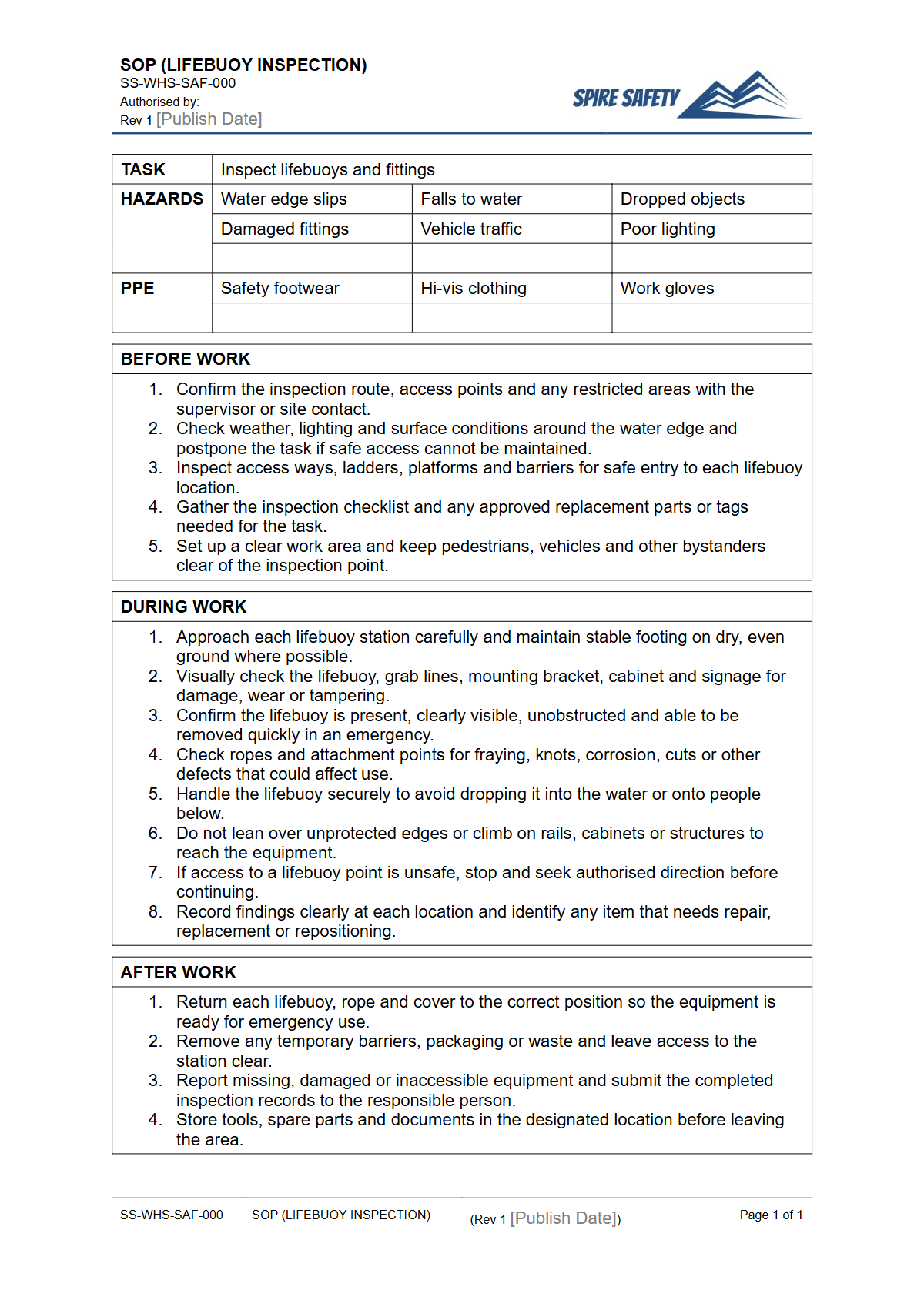 Free Safe Operating Procedure (Lifebuoy Inspection) Template — document preview