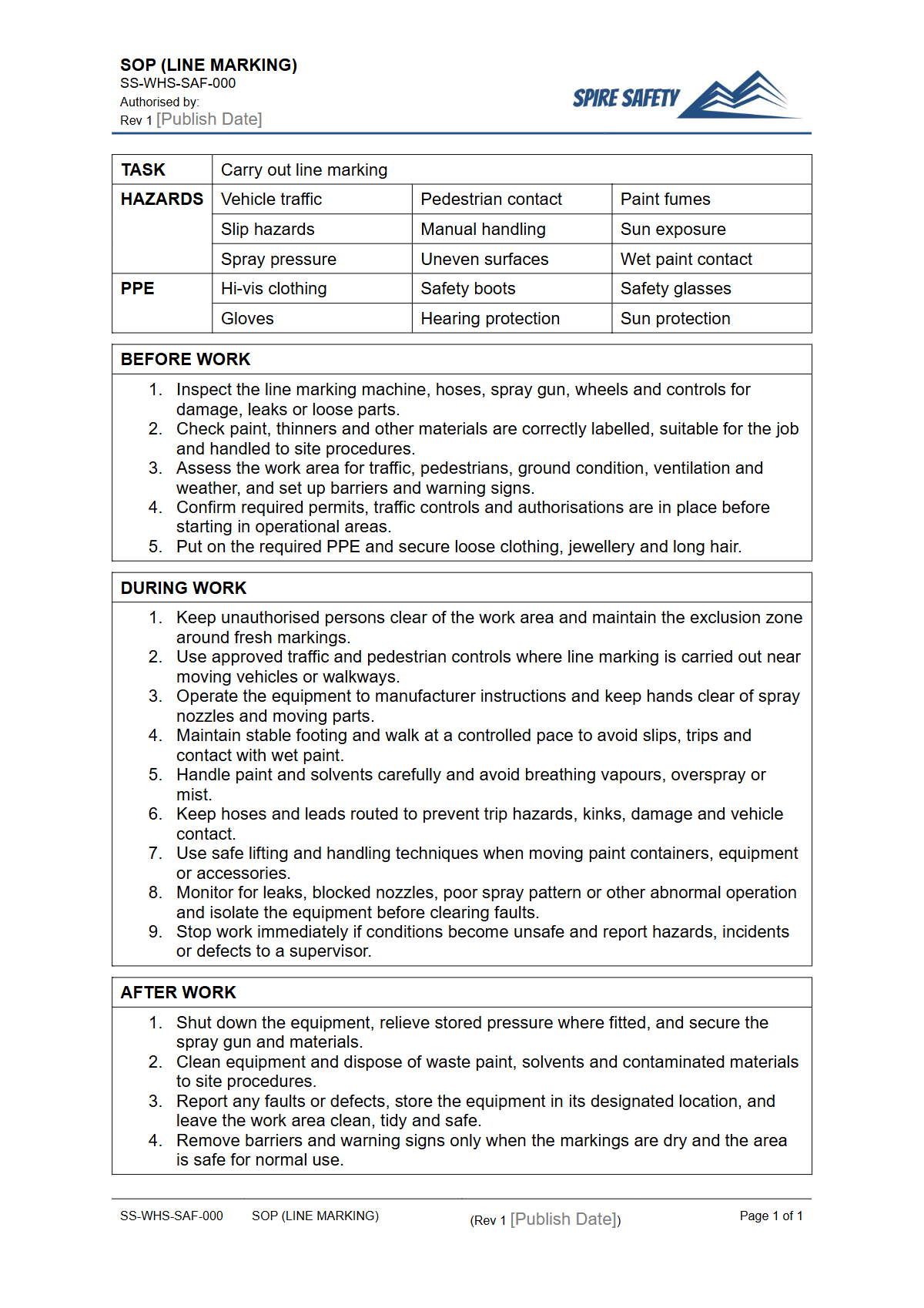 Free Safe Operating Procedure (Line Marking) Template — document preview