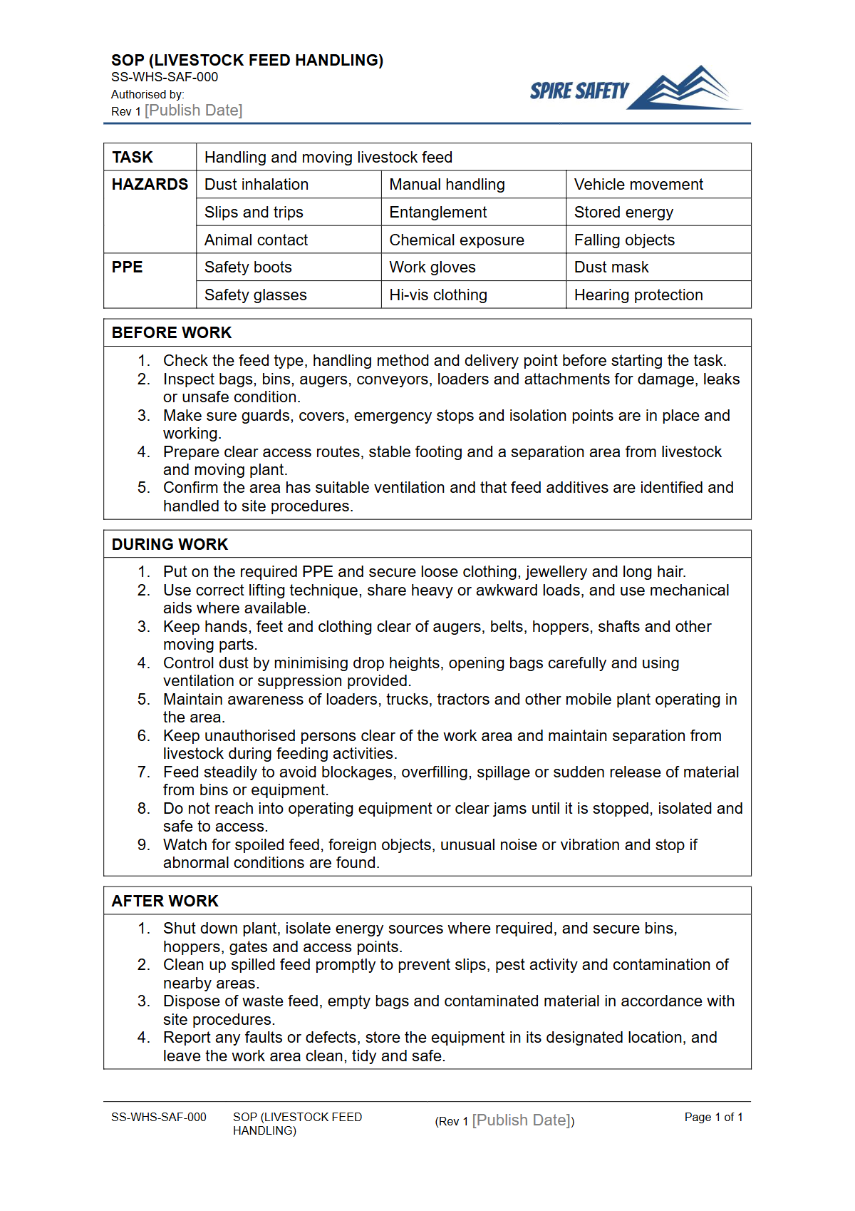 Free Safe Operating Procedure (Livestock Feed Handling) Template — document preview