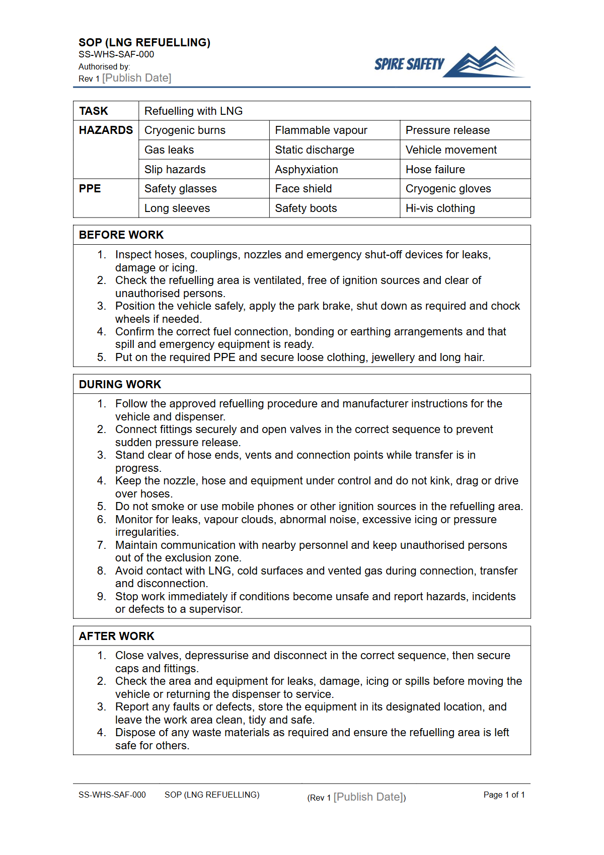 Free Safe Operating Procedure (LNG Refuelling) Template — document preview