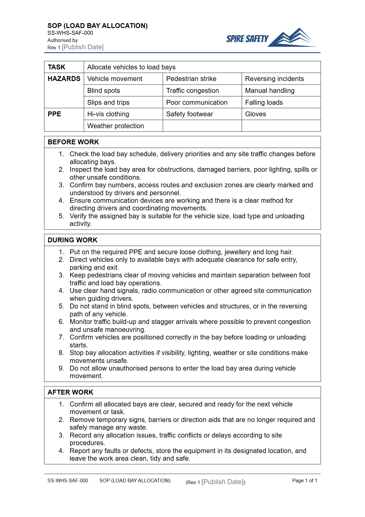 Free Safe Operating Procedure (Load Bay Allocation) Template — document preview
