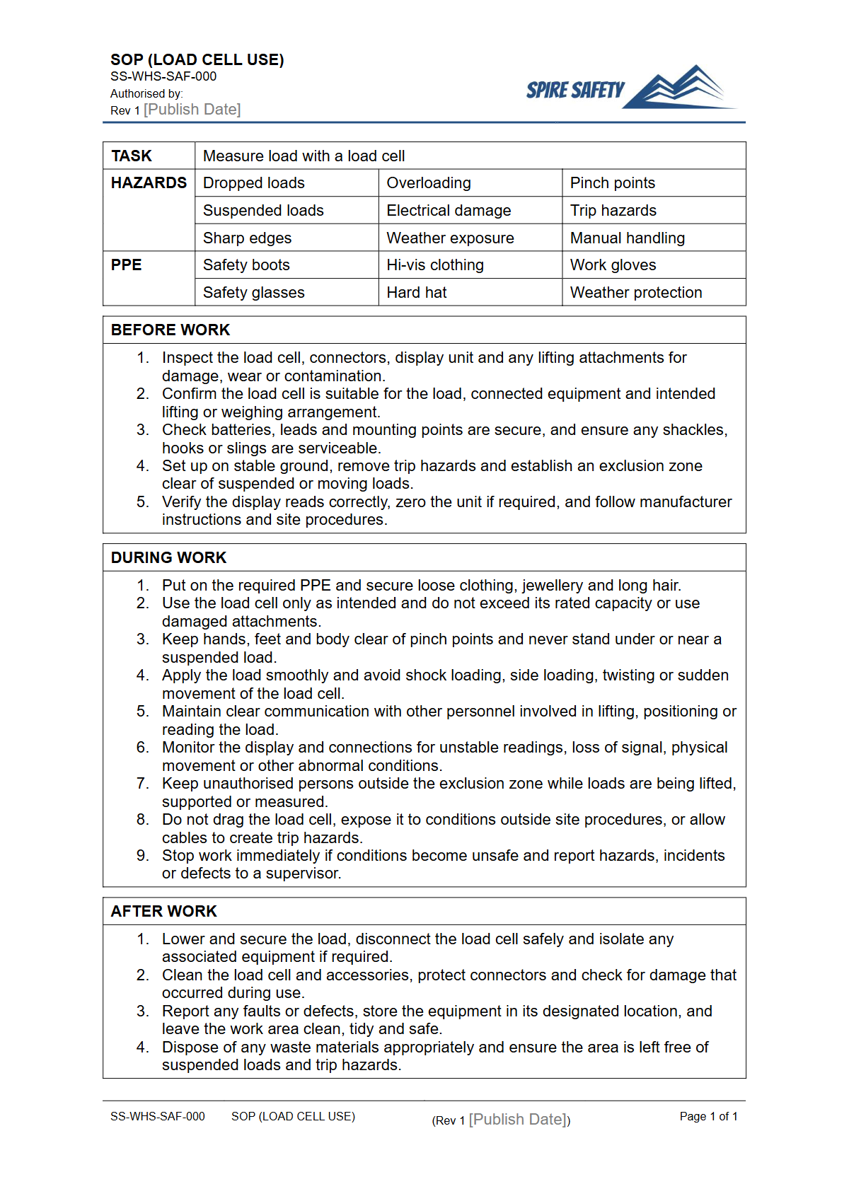 Free Safe Operating Procedure (Load Cell Use) Template — document preview
