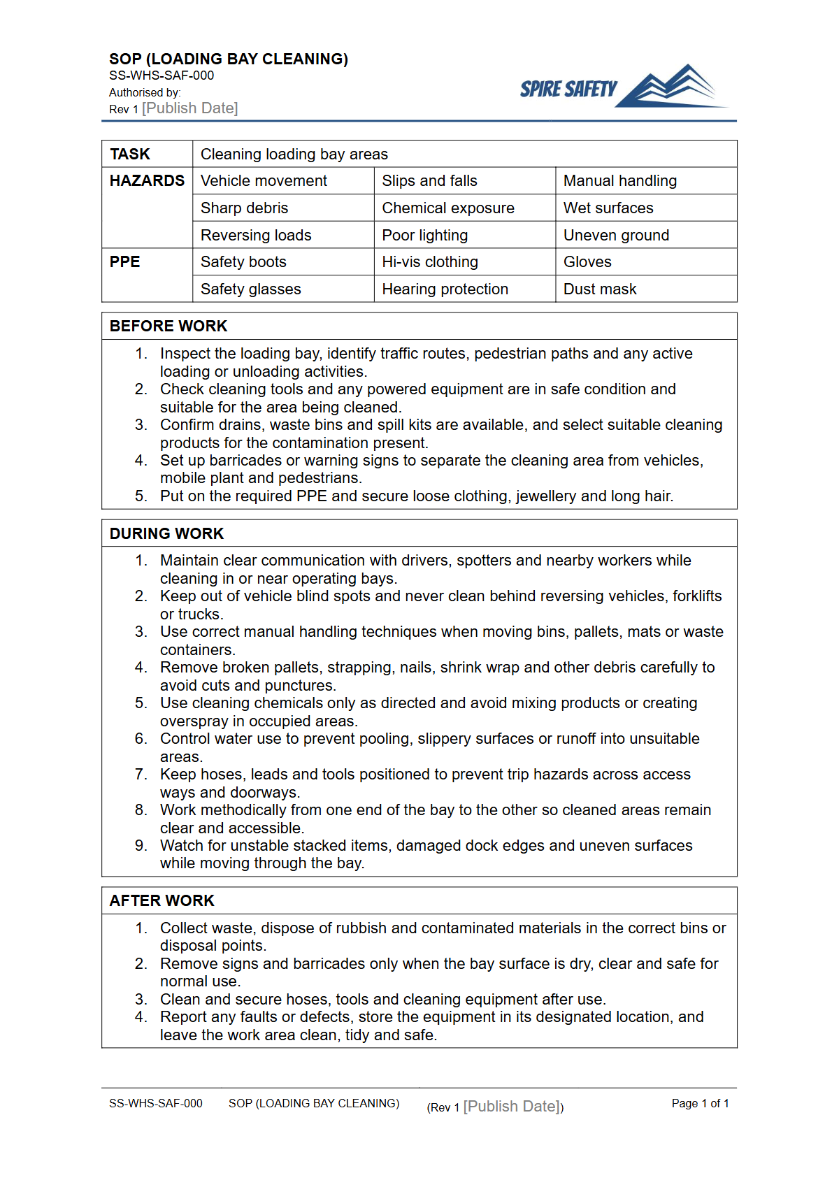 Free Safe Operating Procedure (Loading Bay Cleaning) Template — document preview