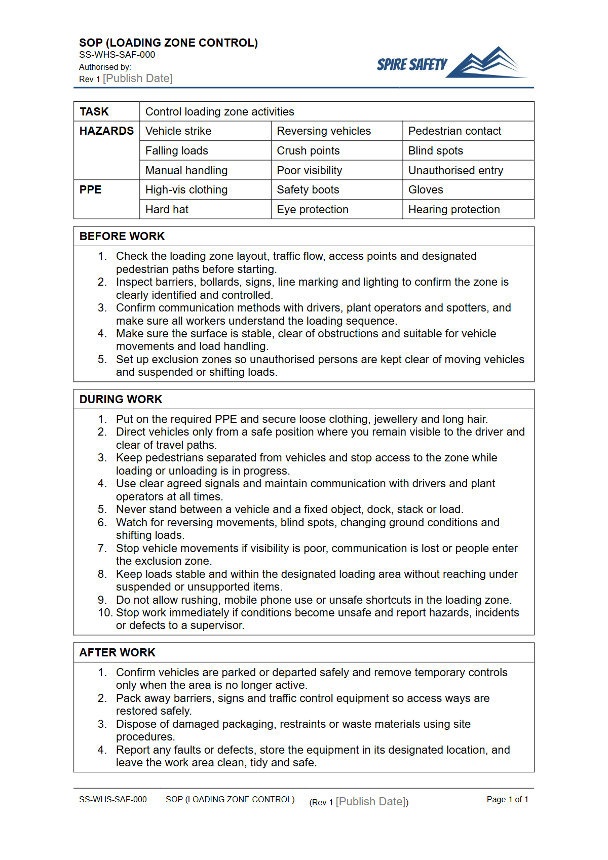 Free Safe Operating Procedure (Loading Zone Control) Template — document preview