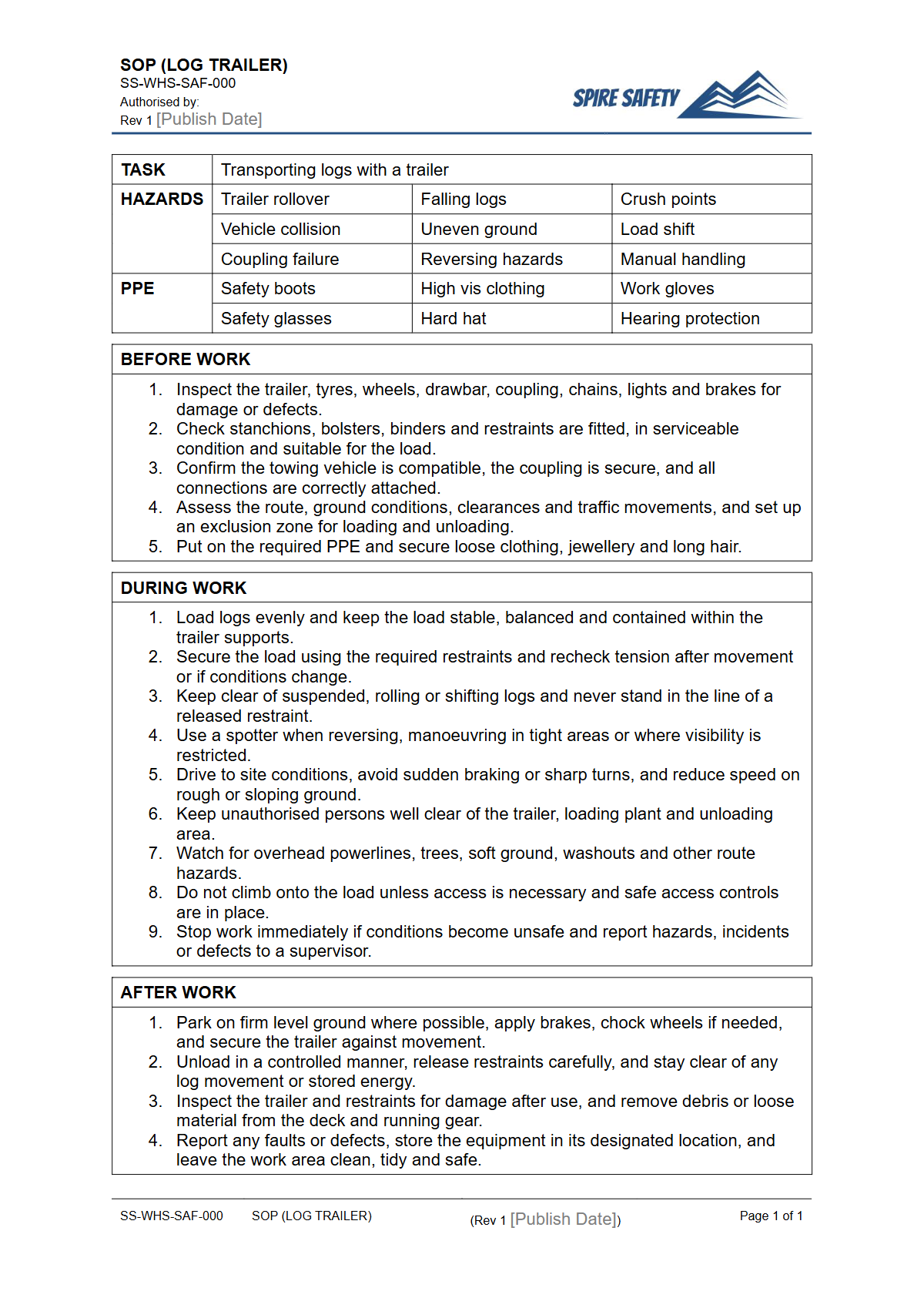 Free Safe Operating Procedure (Log Trailer) Template — document preview