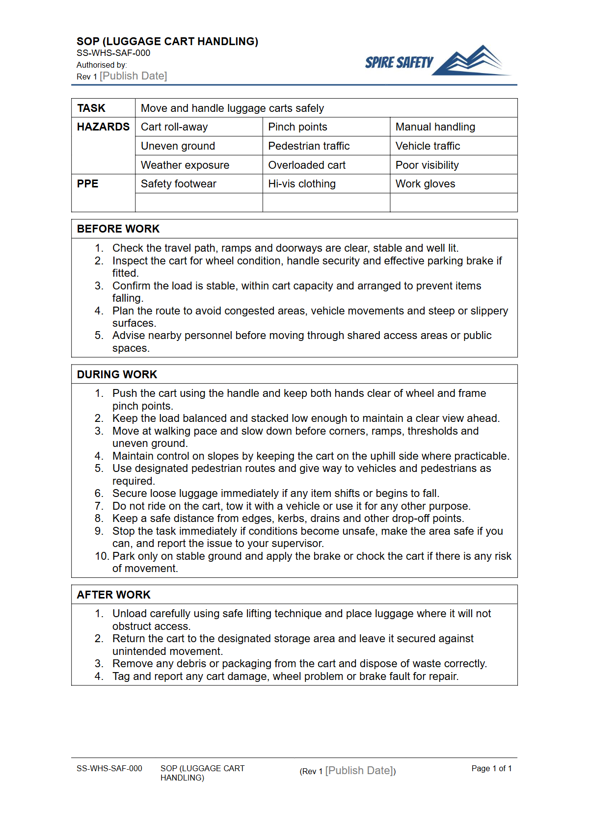Free Safe Operating Procedure (Luggage Cart Handling) Template — document preview