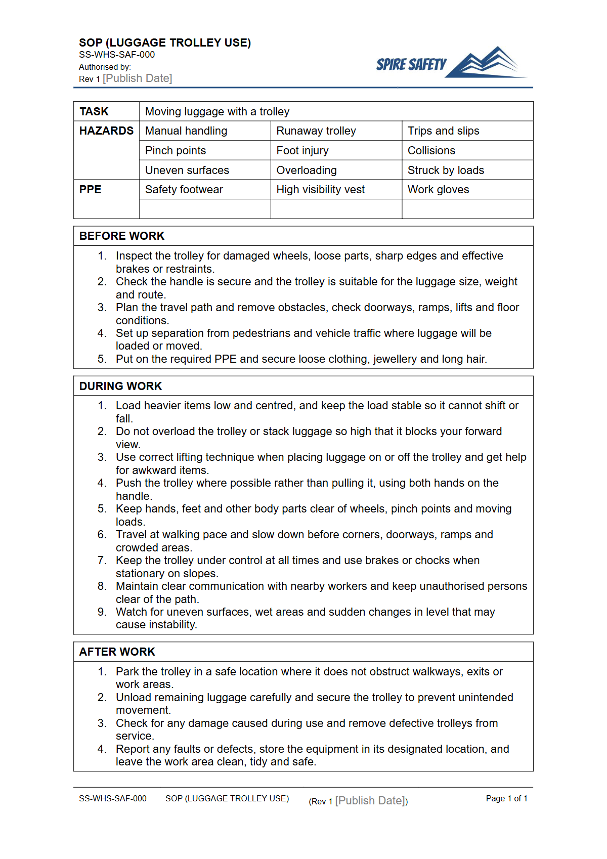Free Safe Operating Procedure (Luggage Trolley Use) Template — document preview